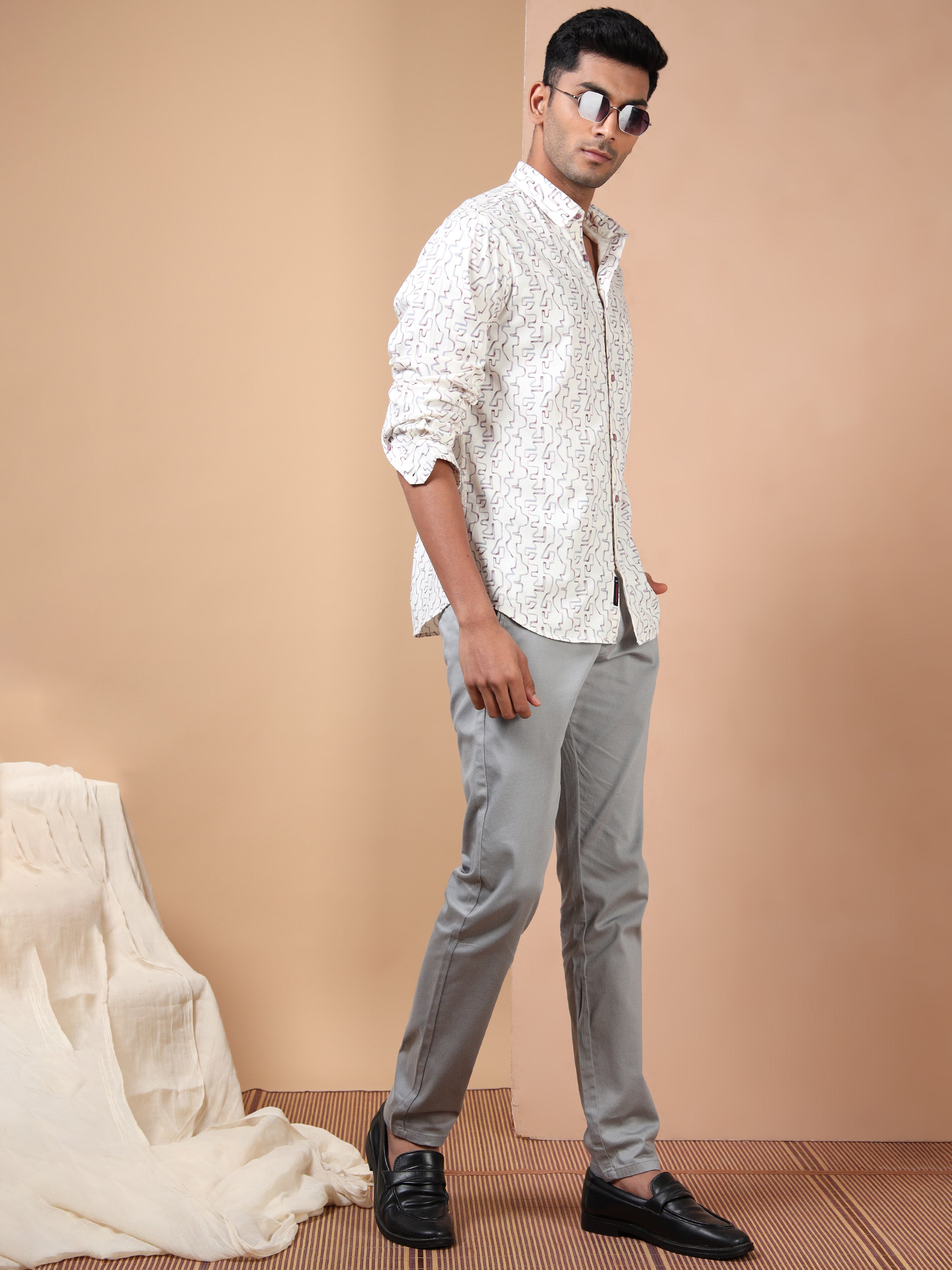 MEN'S BURGUNDY PRINT SLIM FIT SHIRT