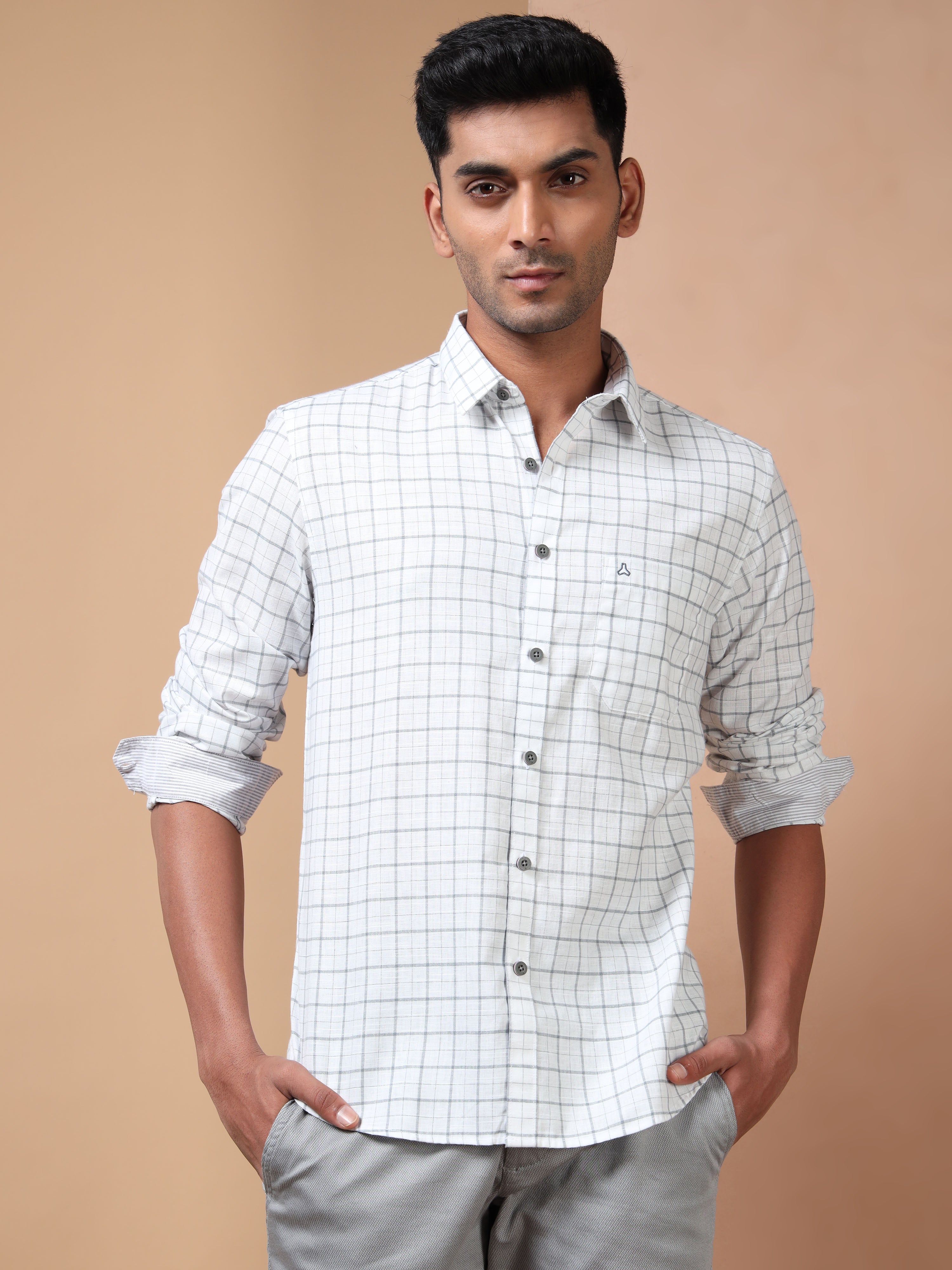 MEN'S WHITE CHECKS SLIM FIT SHIRT