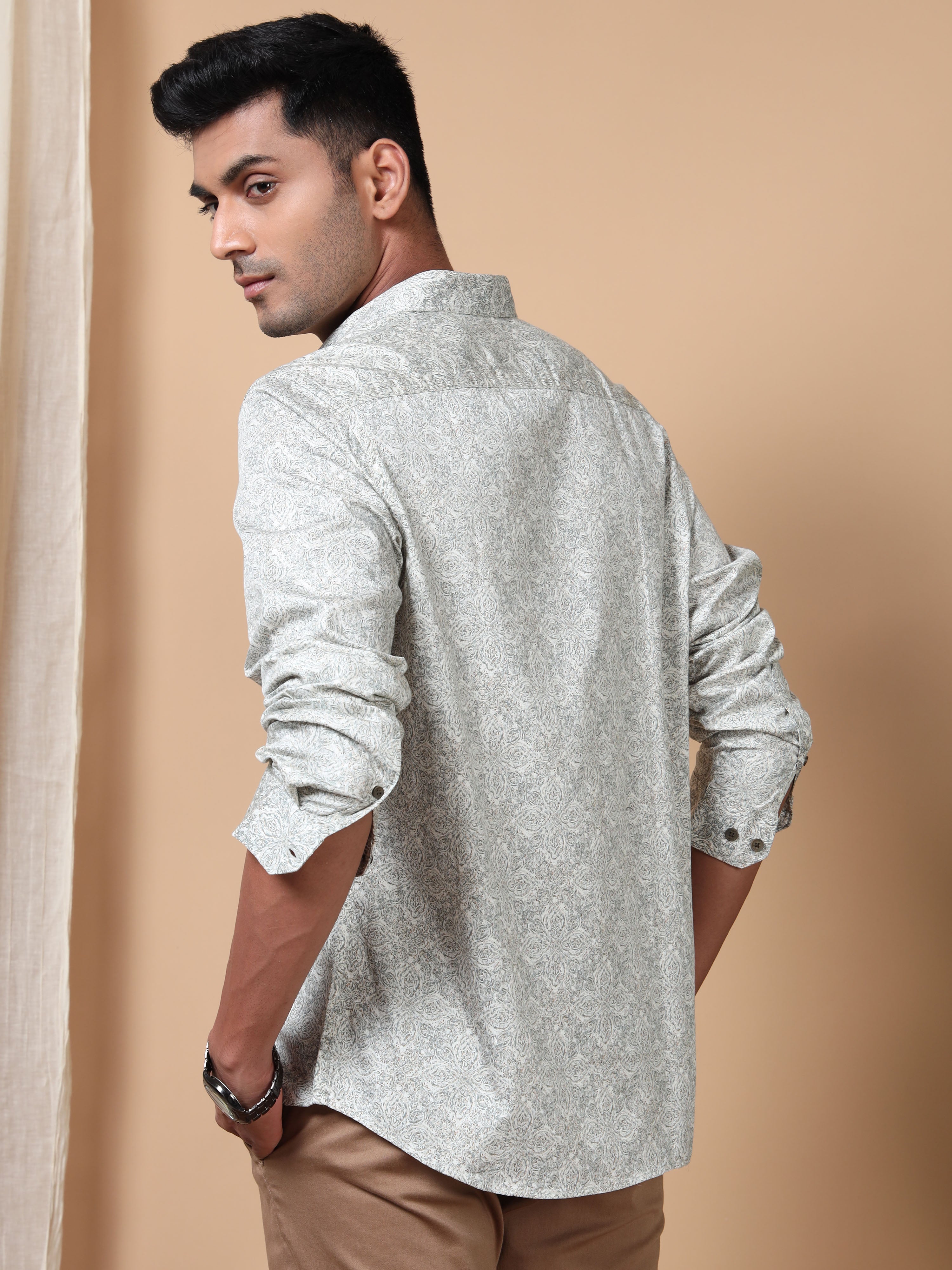 MEN'S OFF WHITE PRINT SLIM FIT SHIRT