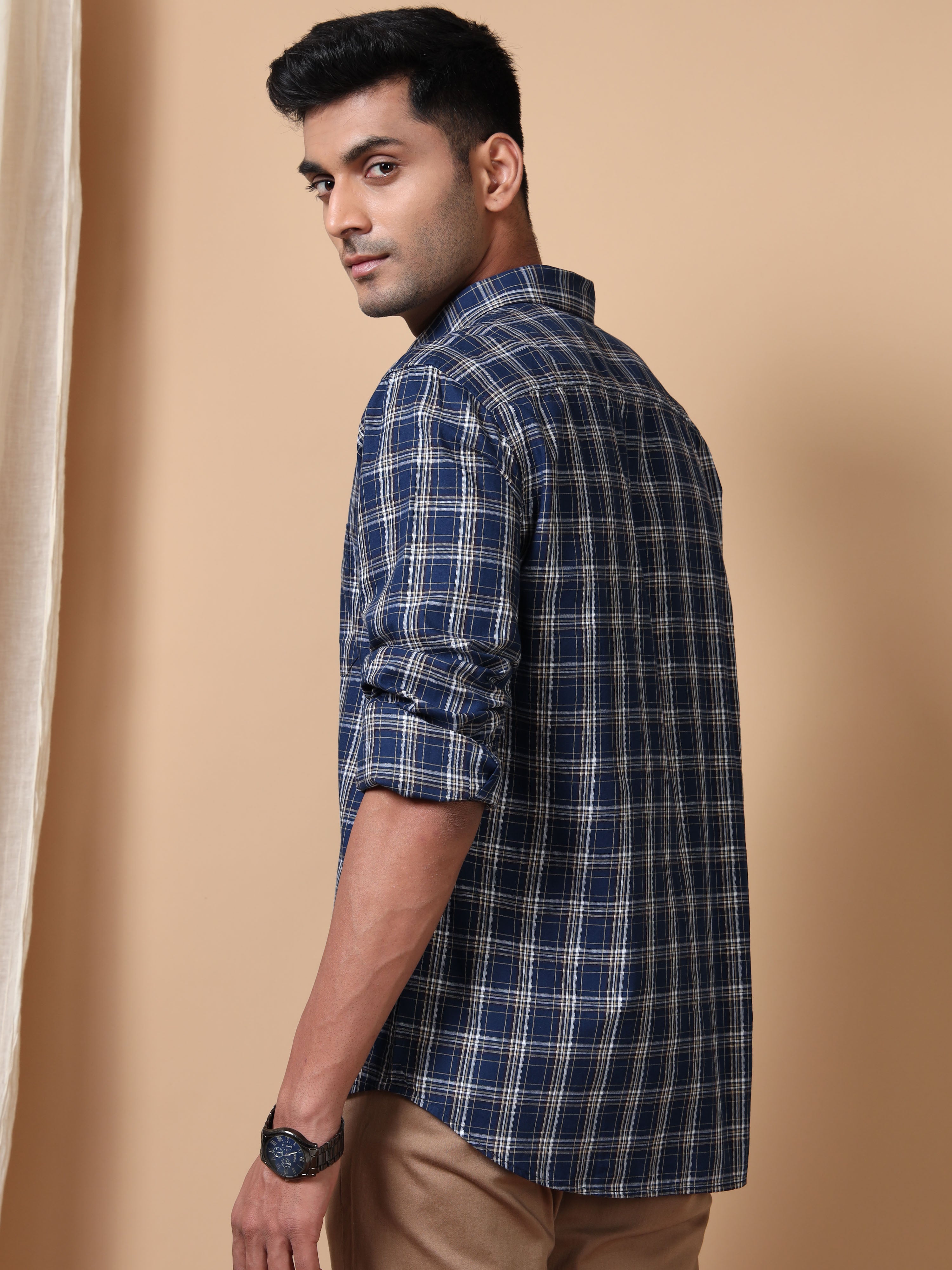 MEN'S NAVY CHECKS SLIM FIT SHIRT