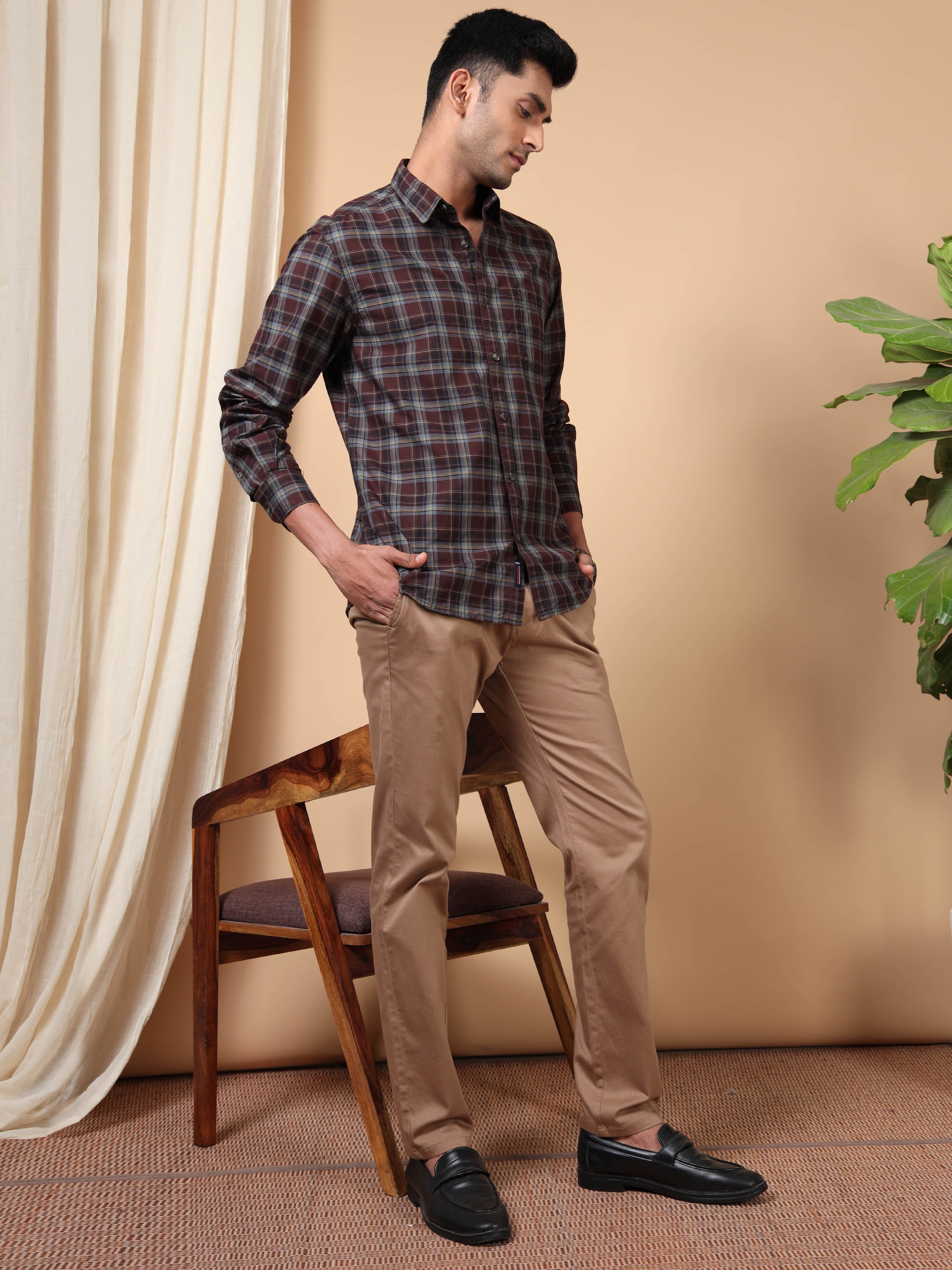 MEN'S MAROON CHECKS SLIM FIT SHIRT