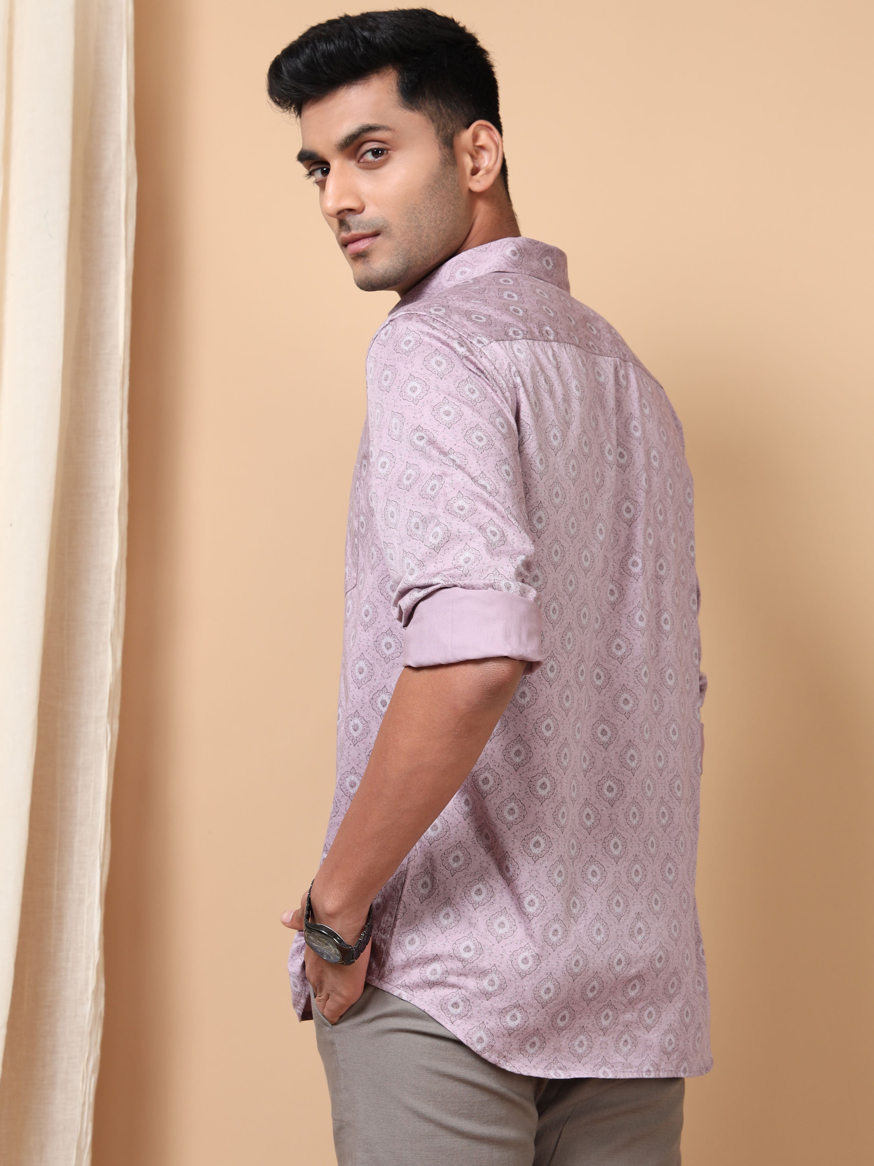 MEN'S LT PINK PRINT SLIM FIT SHIRT