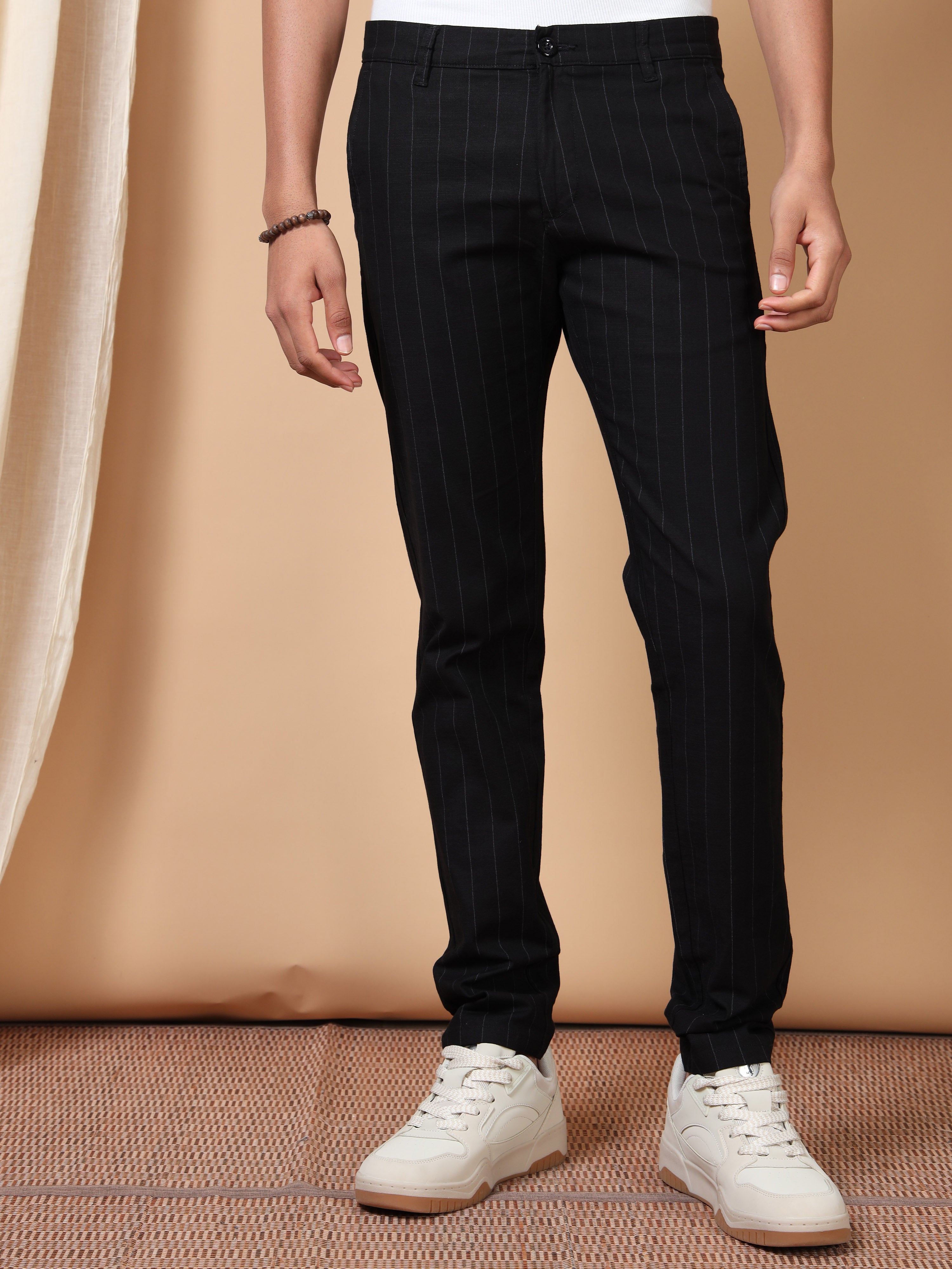 MEN'S BLACK STRIPES SLIM FIT TROUSER