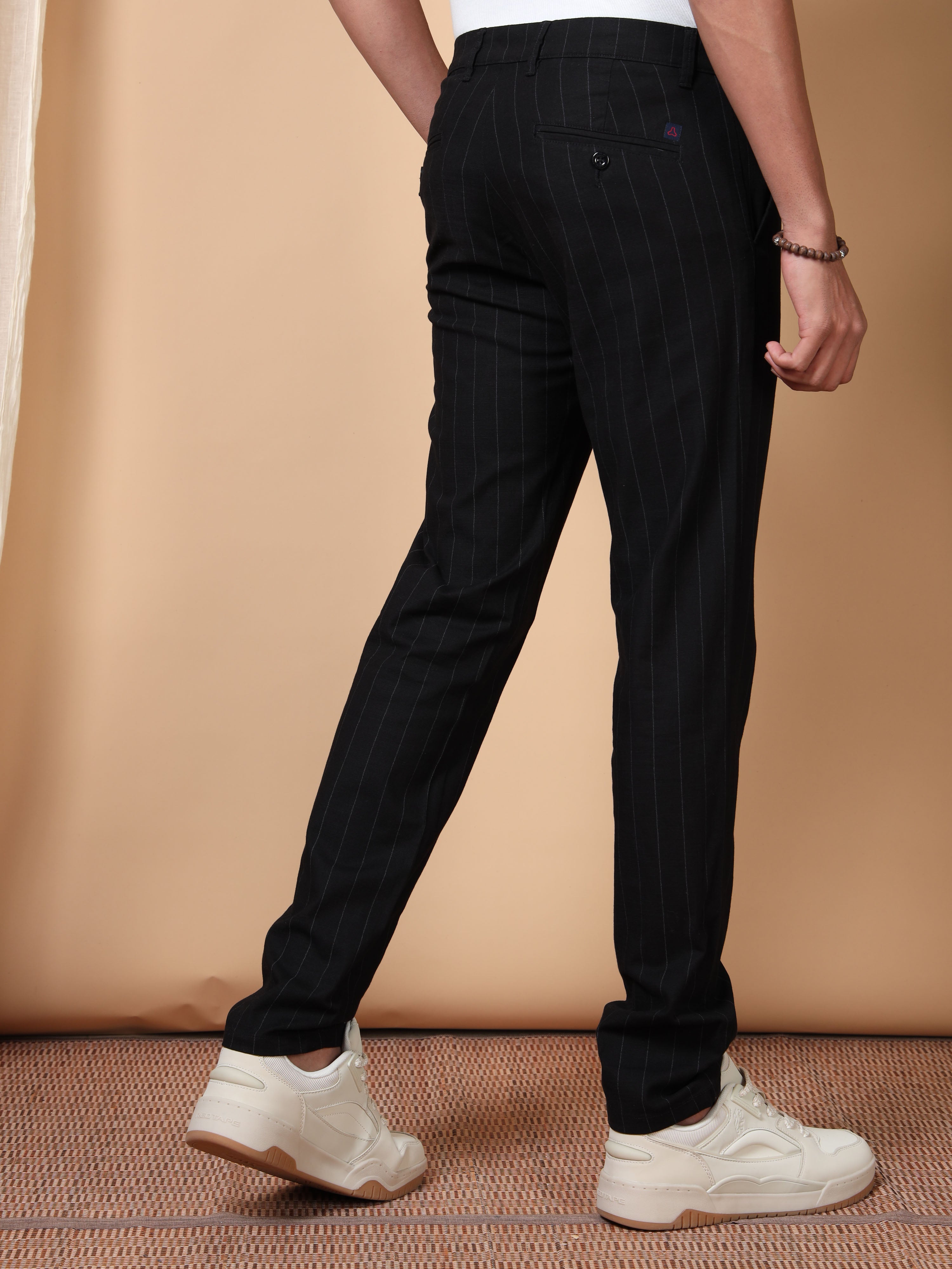 MEN'S BLACK STRIPES SLIM FIT TROUSER