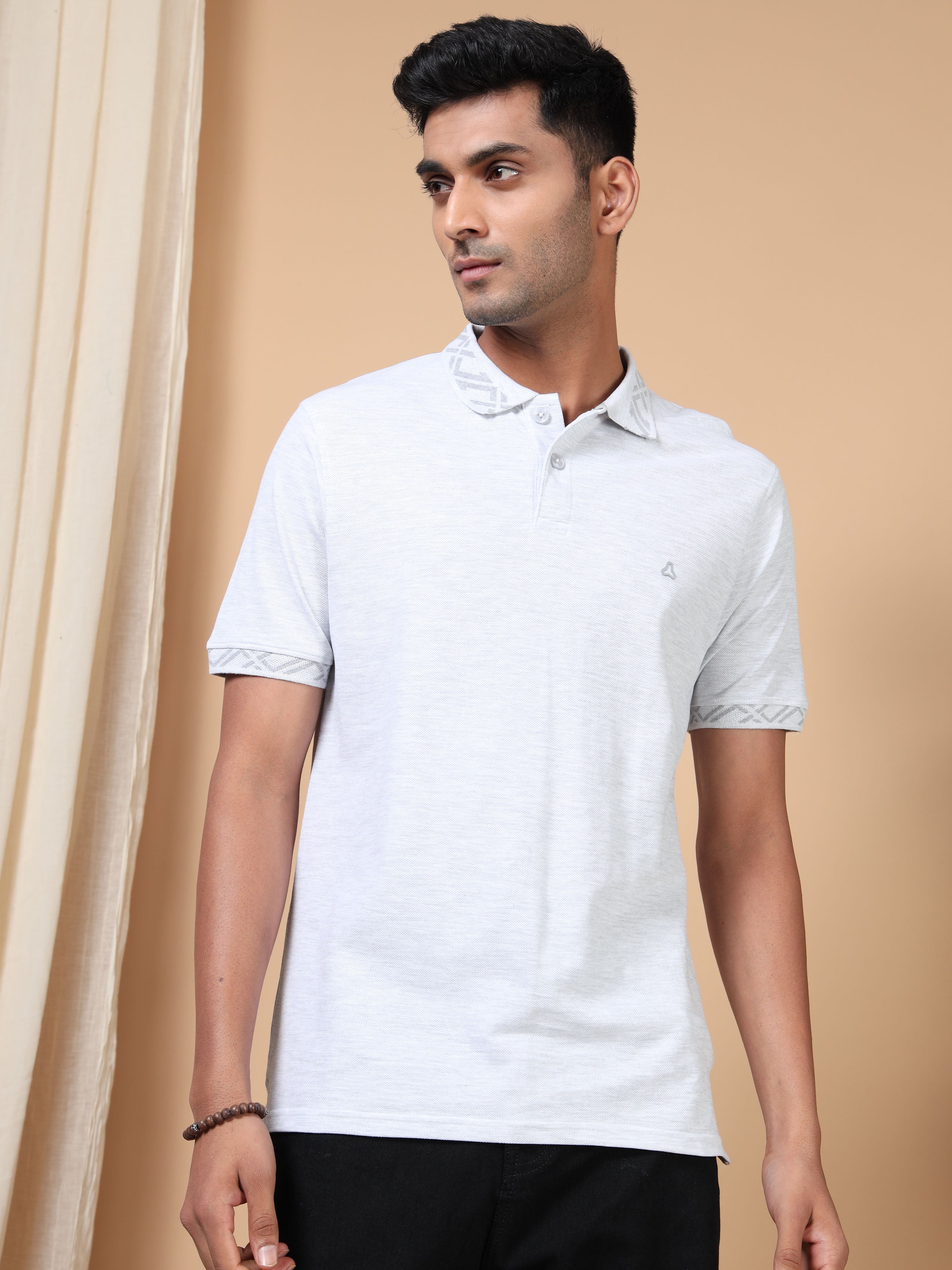 MEN'S ECRU MELANGE SLIM FIT POLO TSHIRT