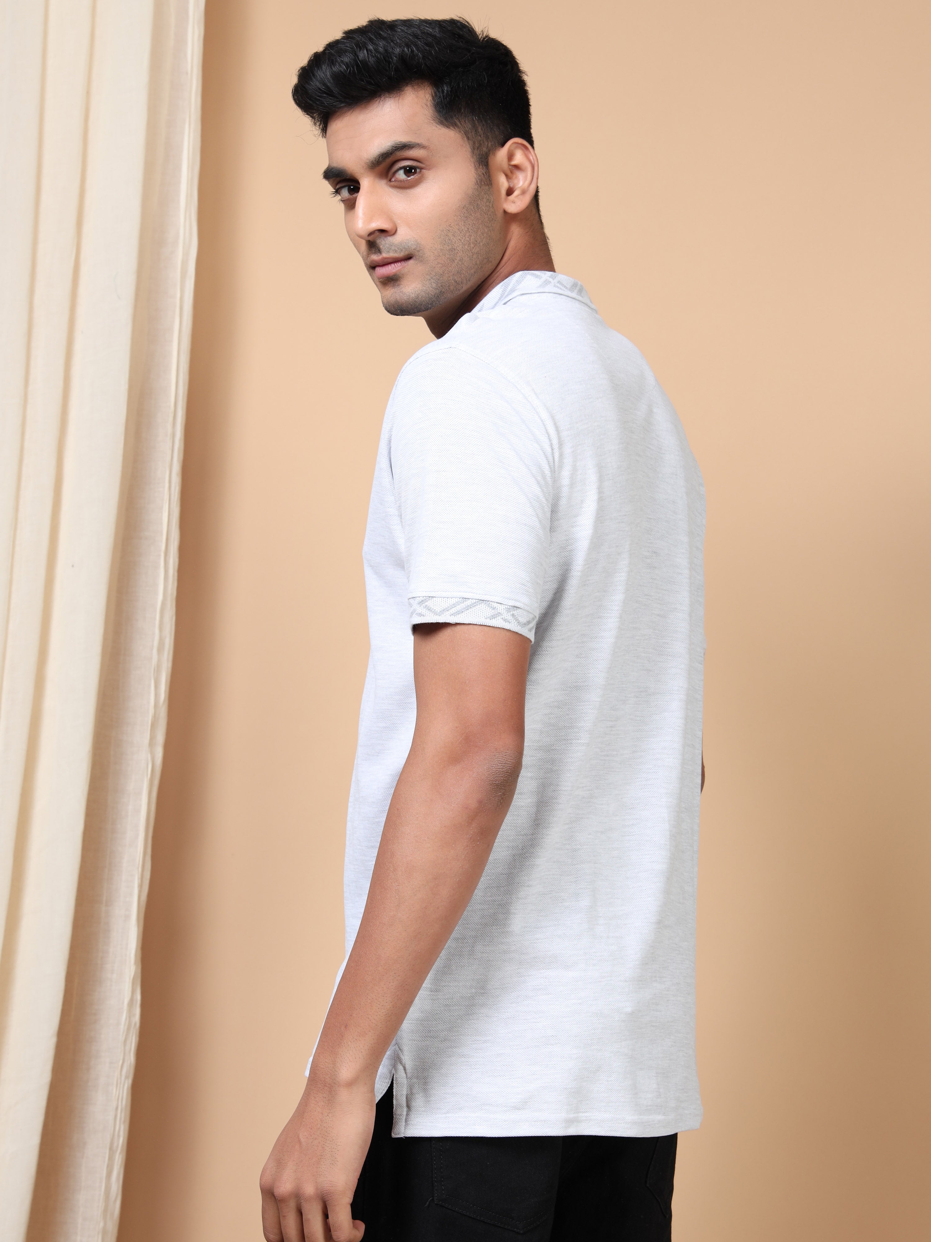 MEN'S ECRU MELANGE SLIM FIT POLO TSHIRT