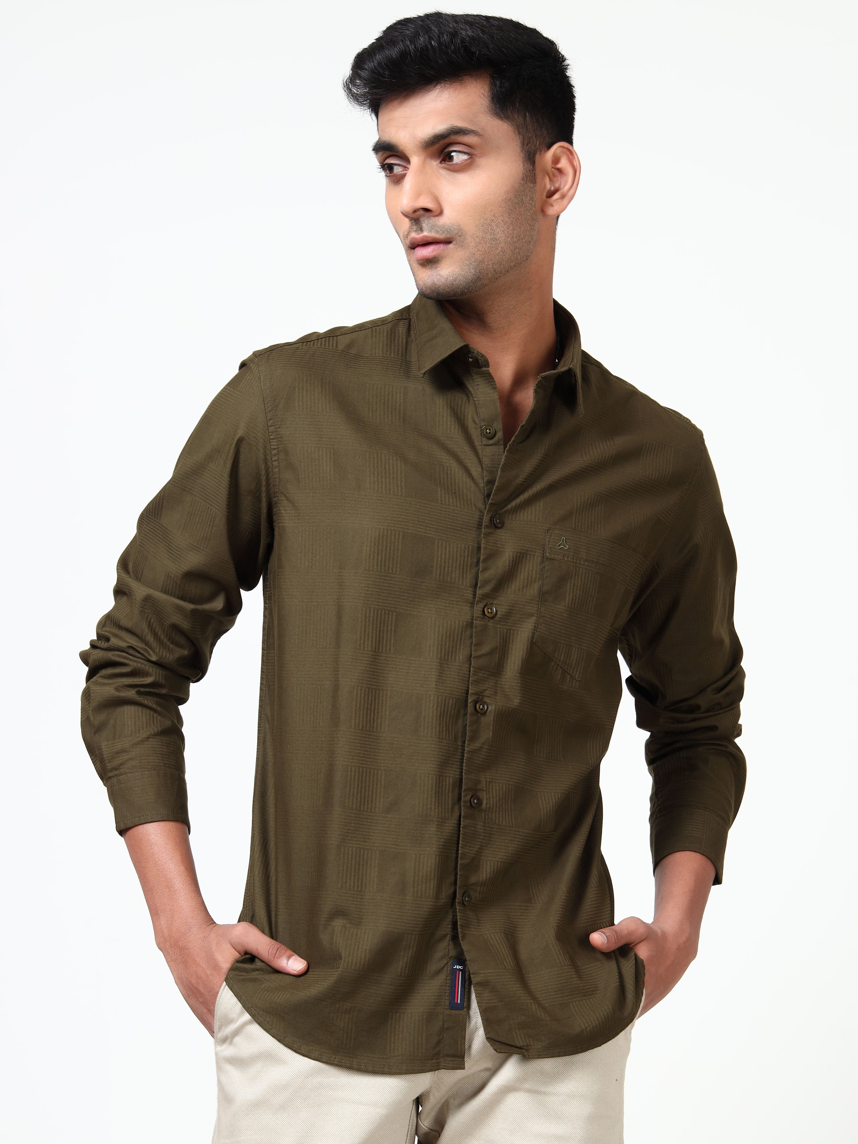 MEN'S BT GREEN SOLID SLIM FIT SHIRT