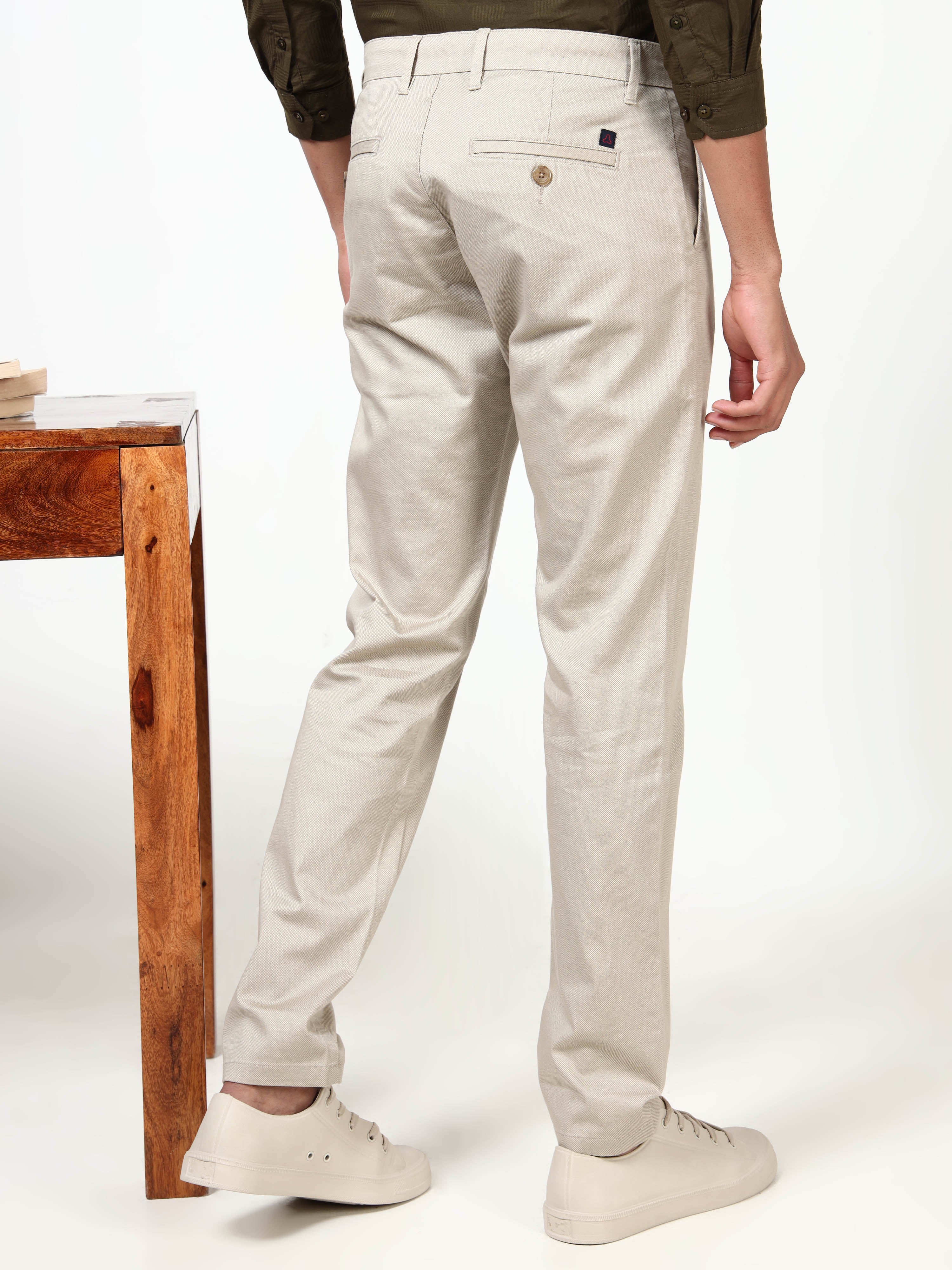MEN'S  BEIGE PRINT SLIM FIT TROUSER