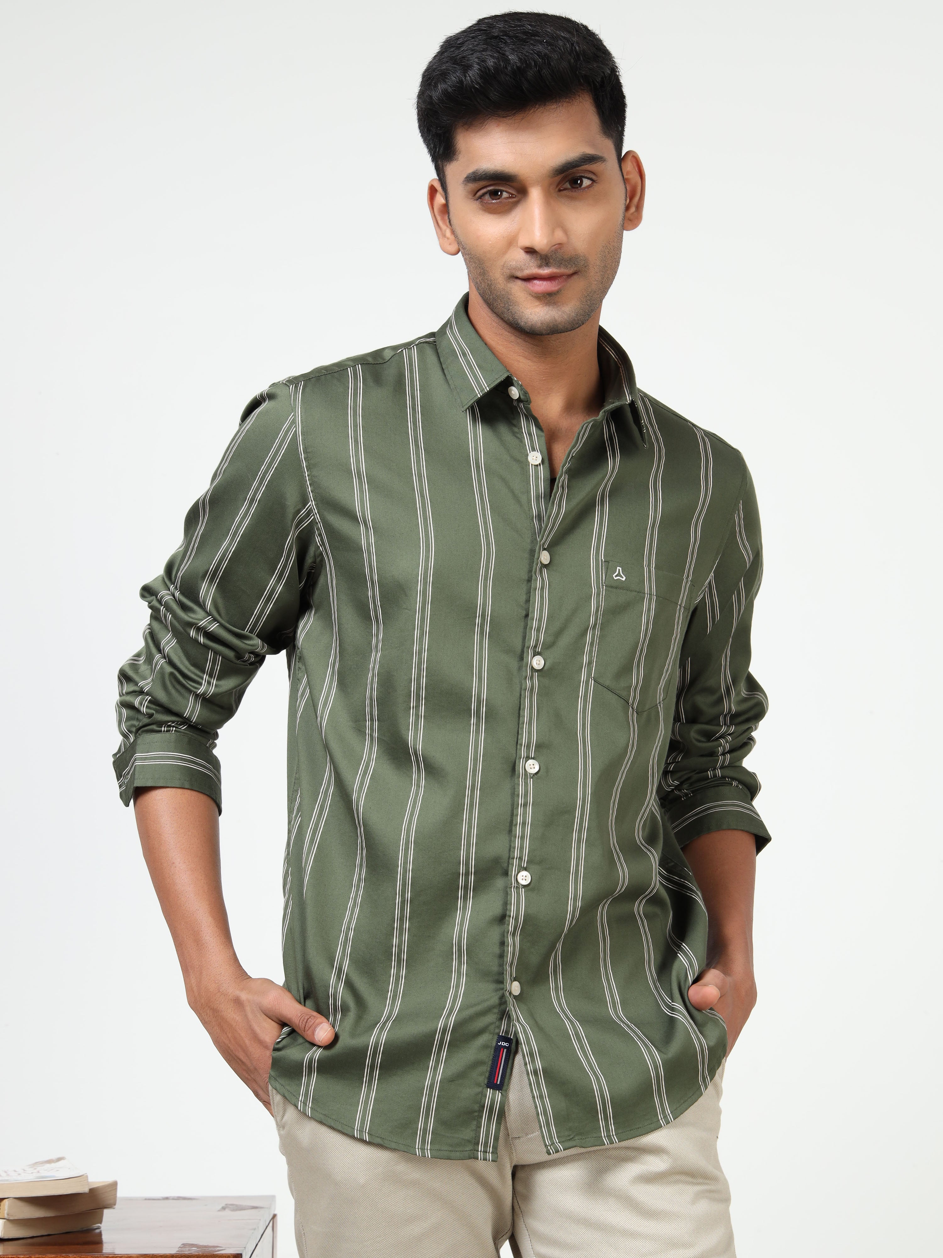 MEN'S GREEN STRIPE SLIM FIT SHIRT