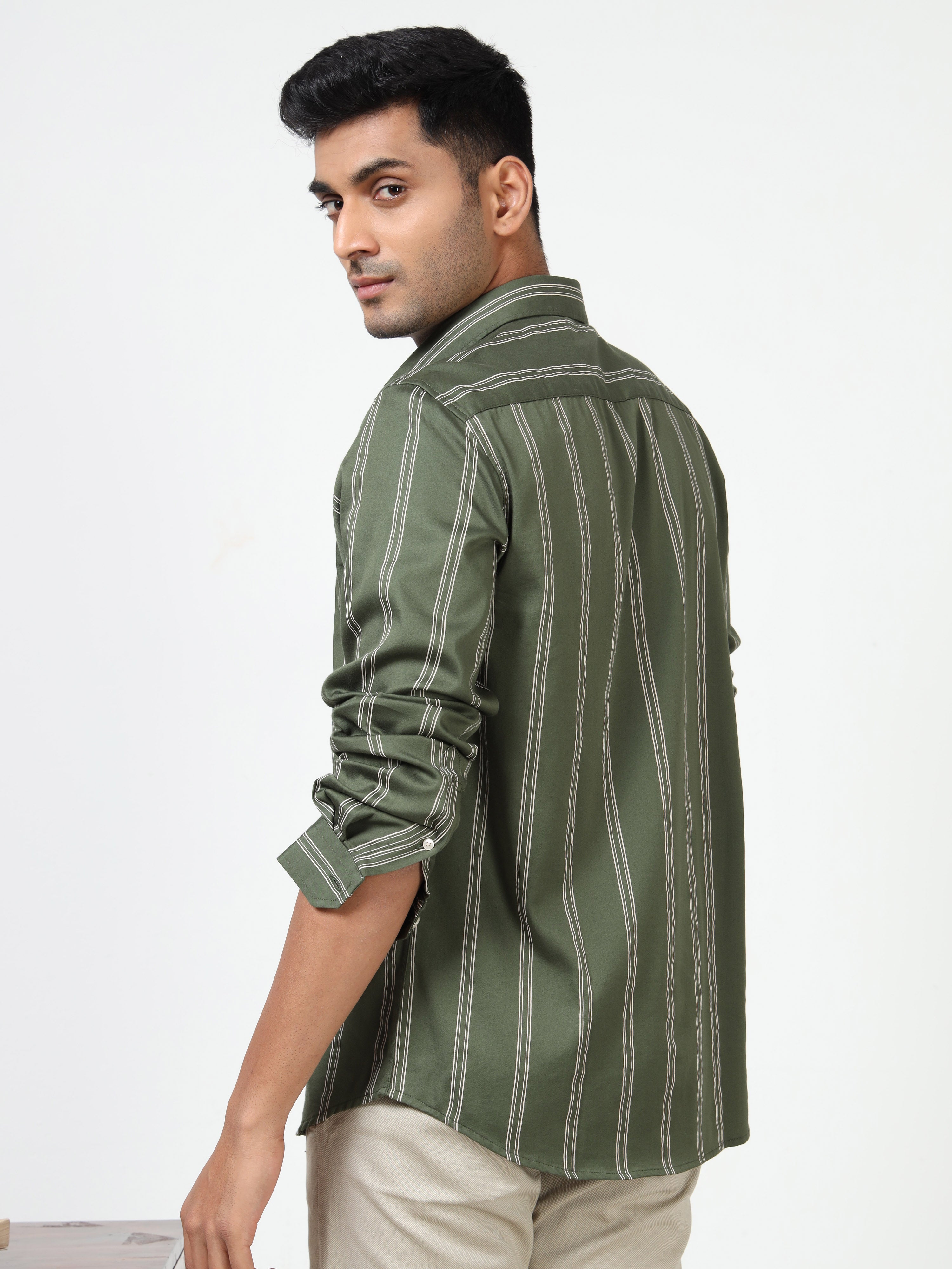 MEN'S GREEN STRIPE SLIM FIT SHIRT