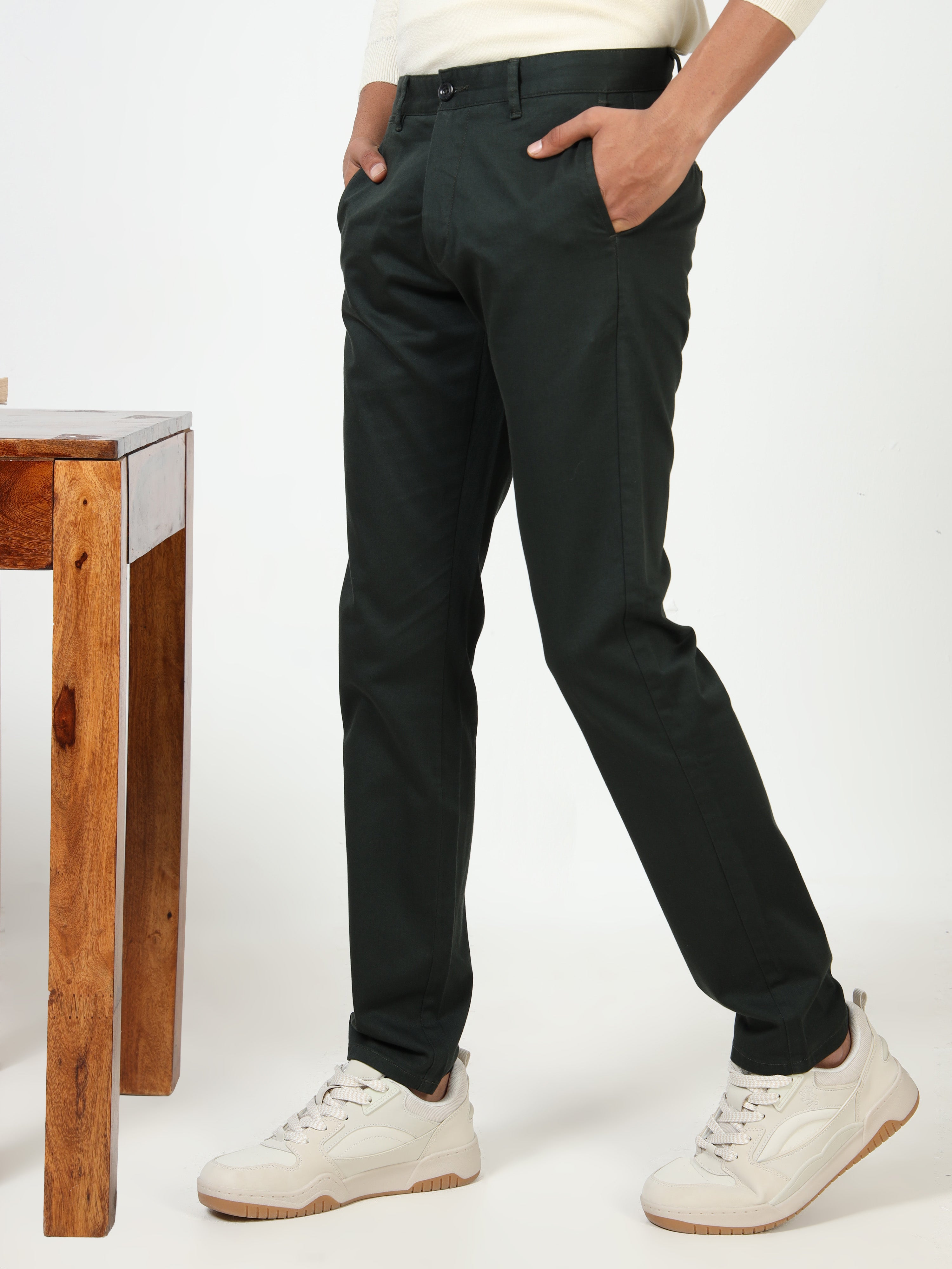 MEN'S BT.GREEN SOLID SLIM FIT TROUSER