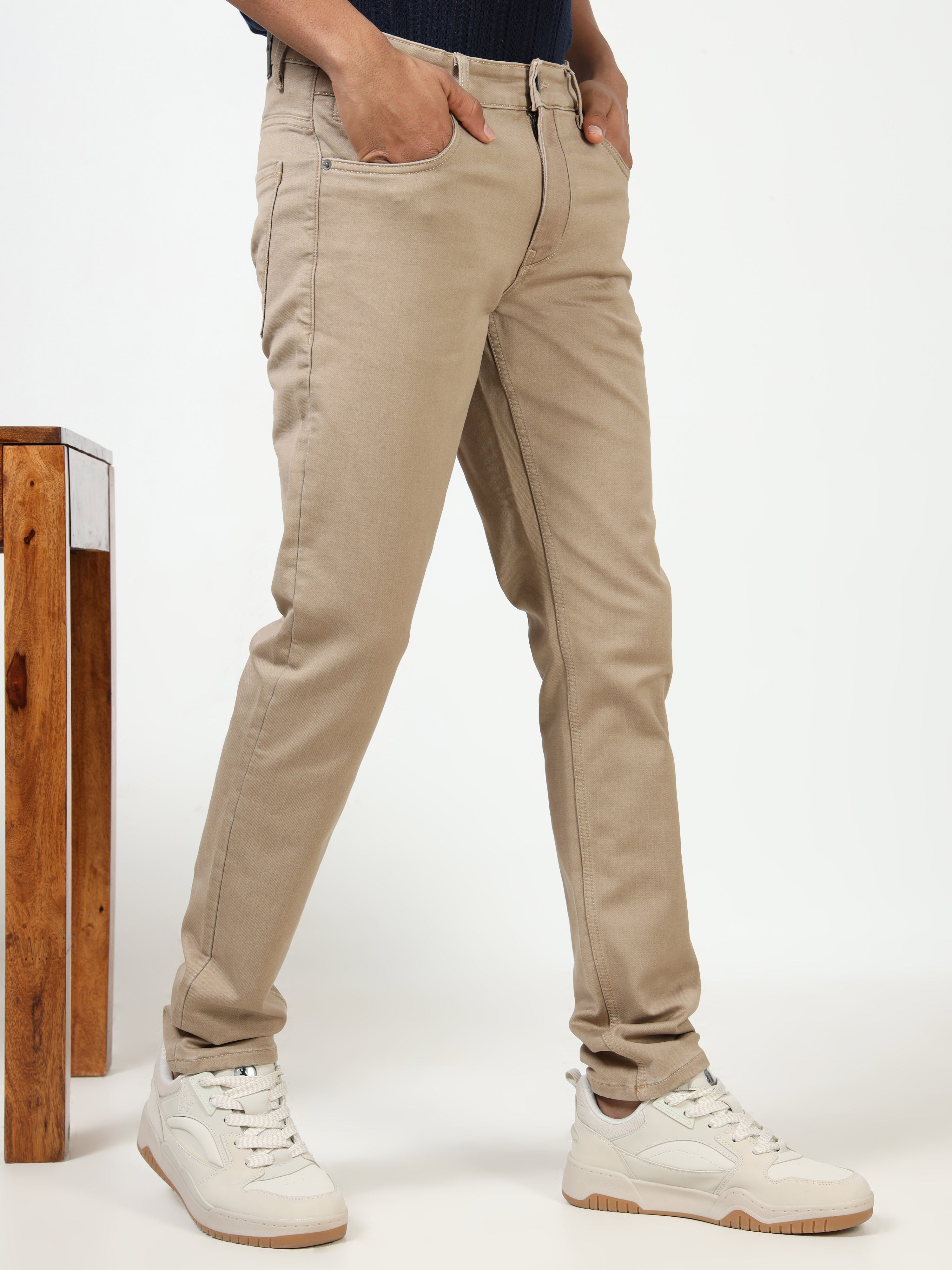 MEN'S KHAKI SOLID SLIM FIT JEANS