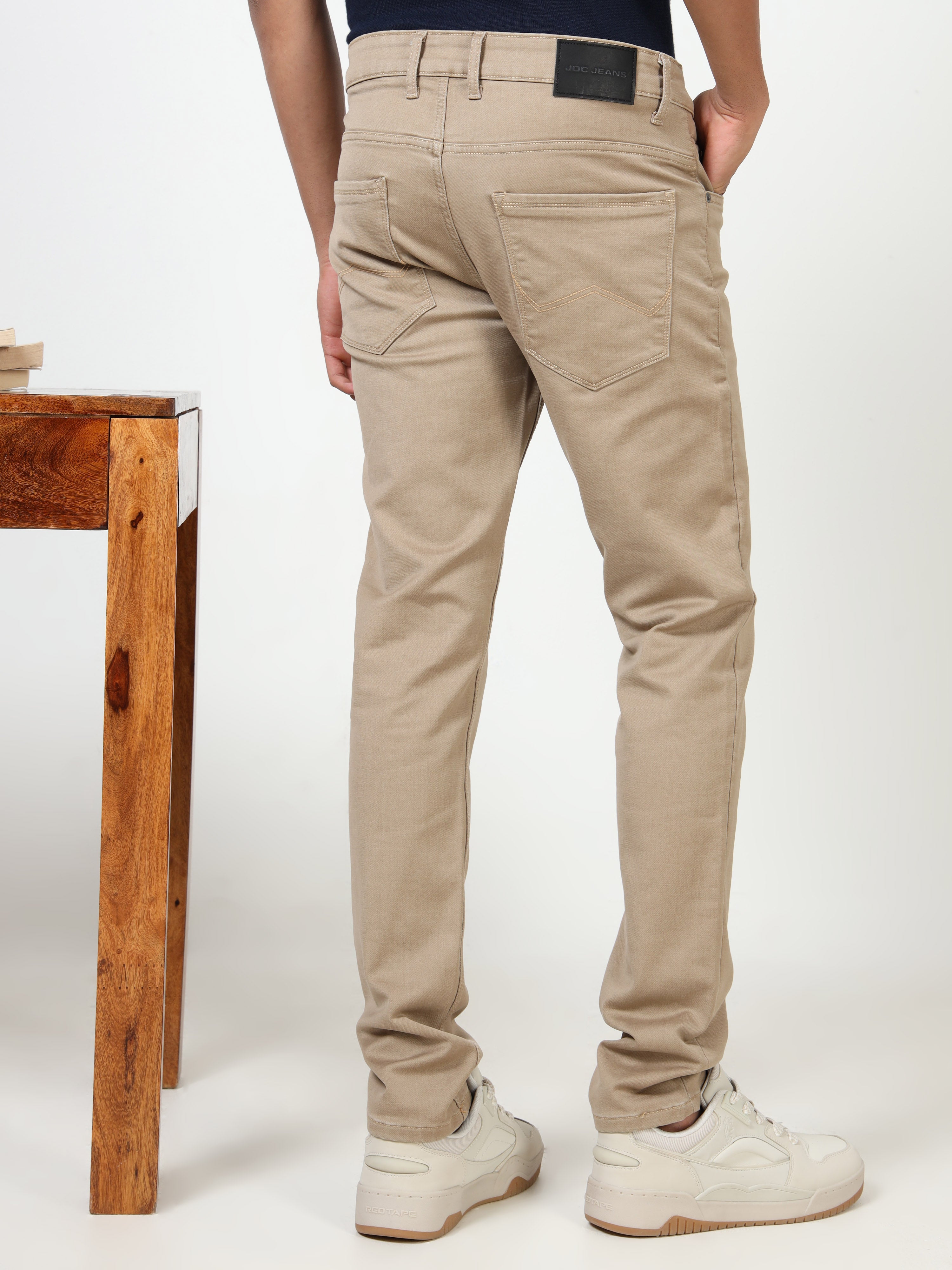 MEN'S KHAKI SOLID SLIM FIT JEANS