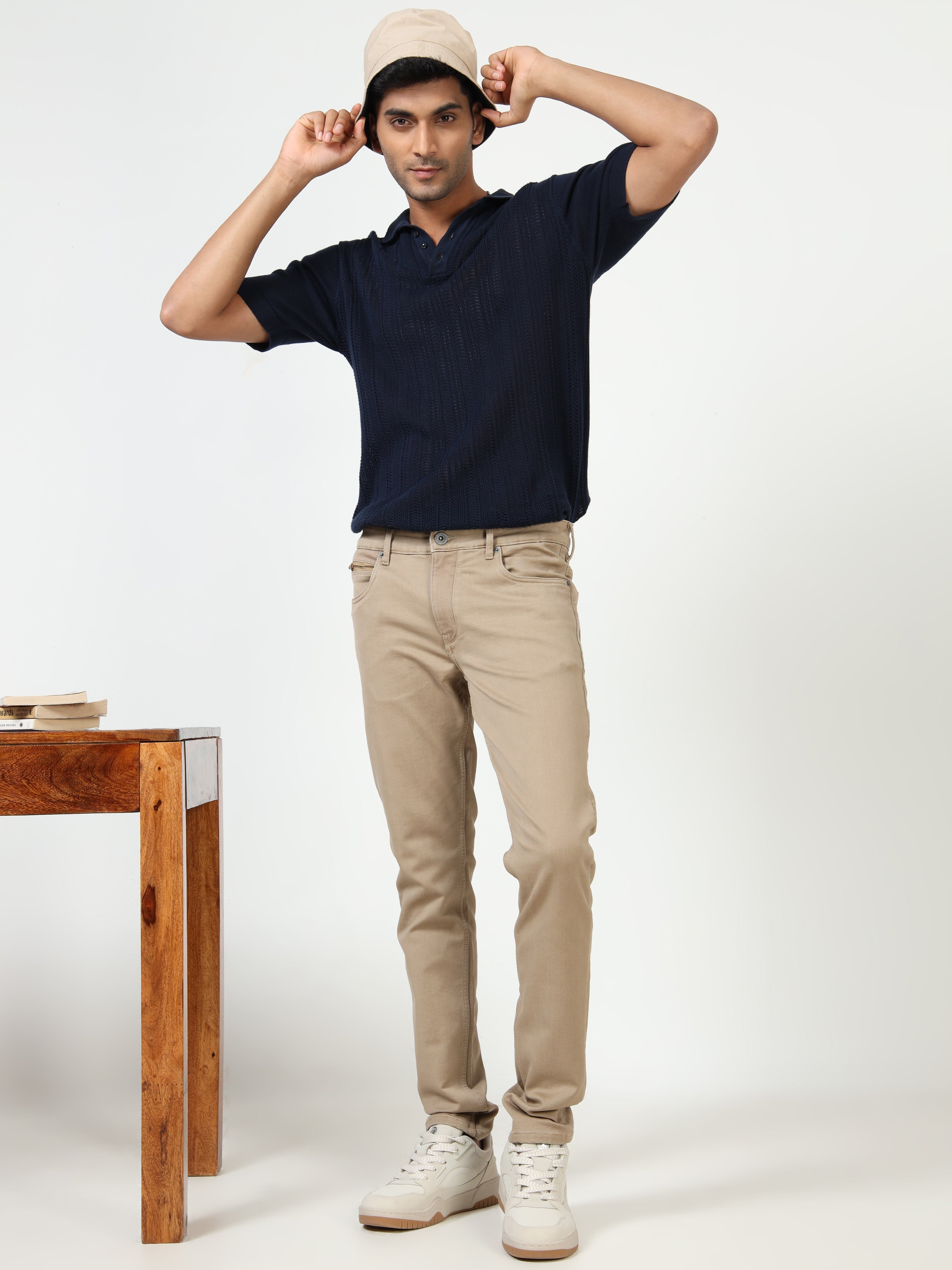 MEN'S KHAKI SOLID SLIM FIT JEANS
