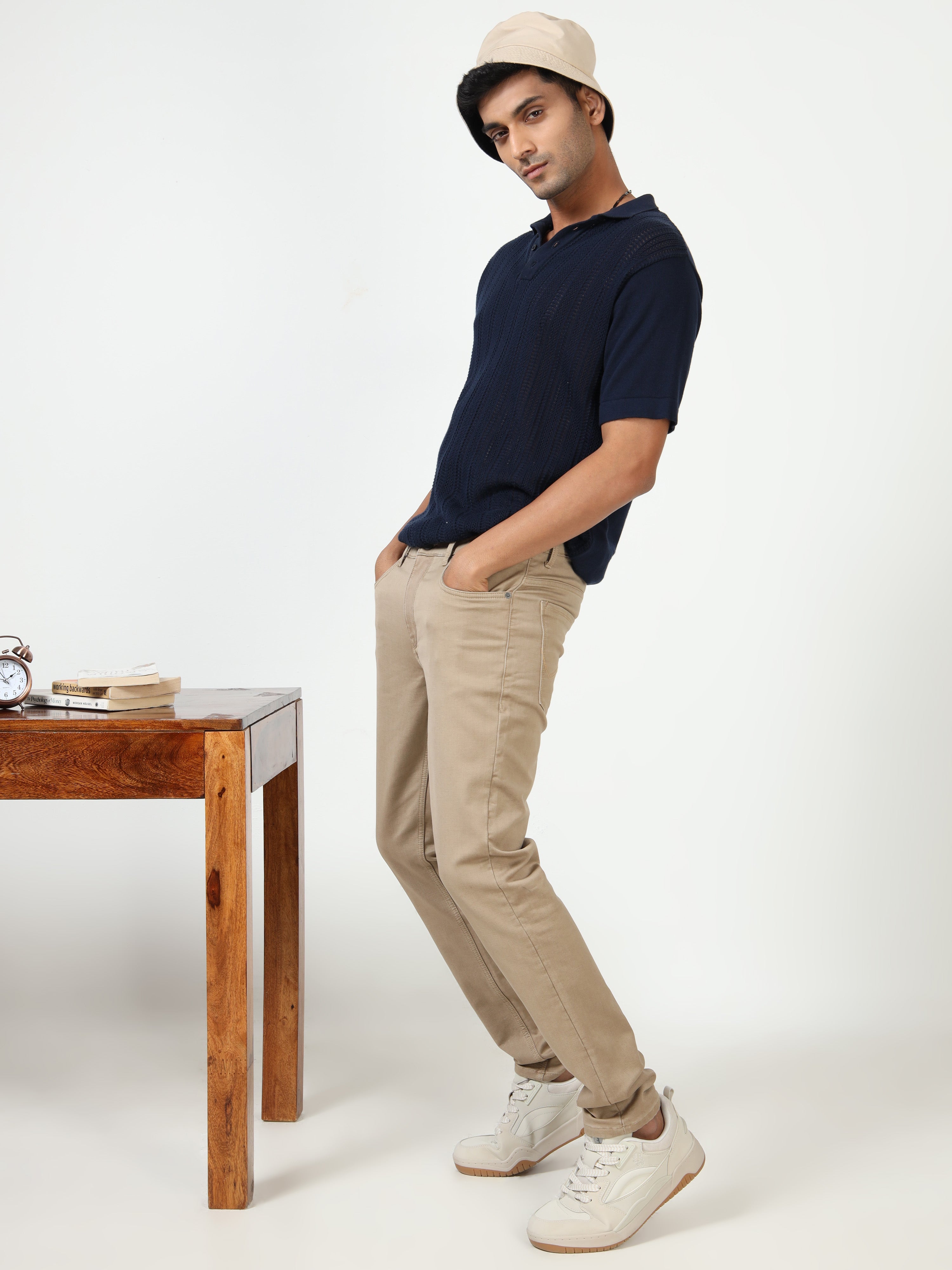 MEN'S KHAKI SOLID SLIM FIT JEANS