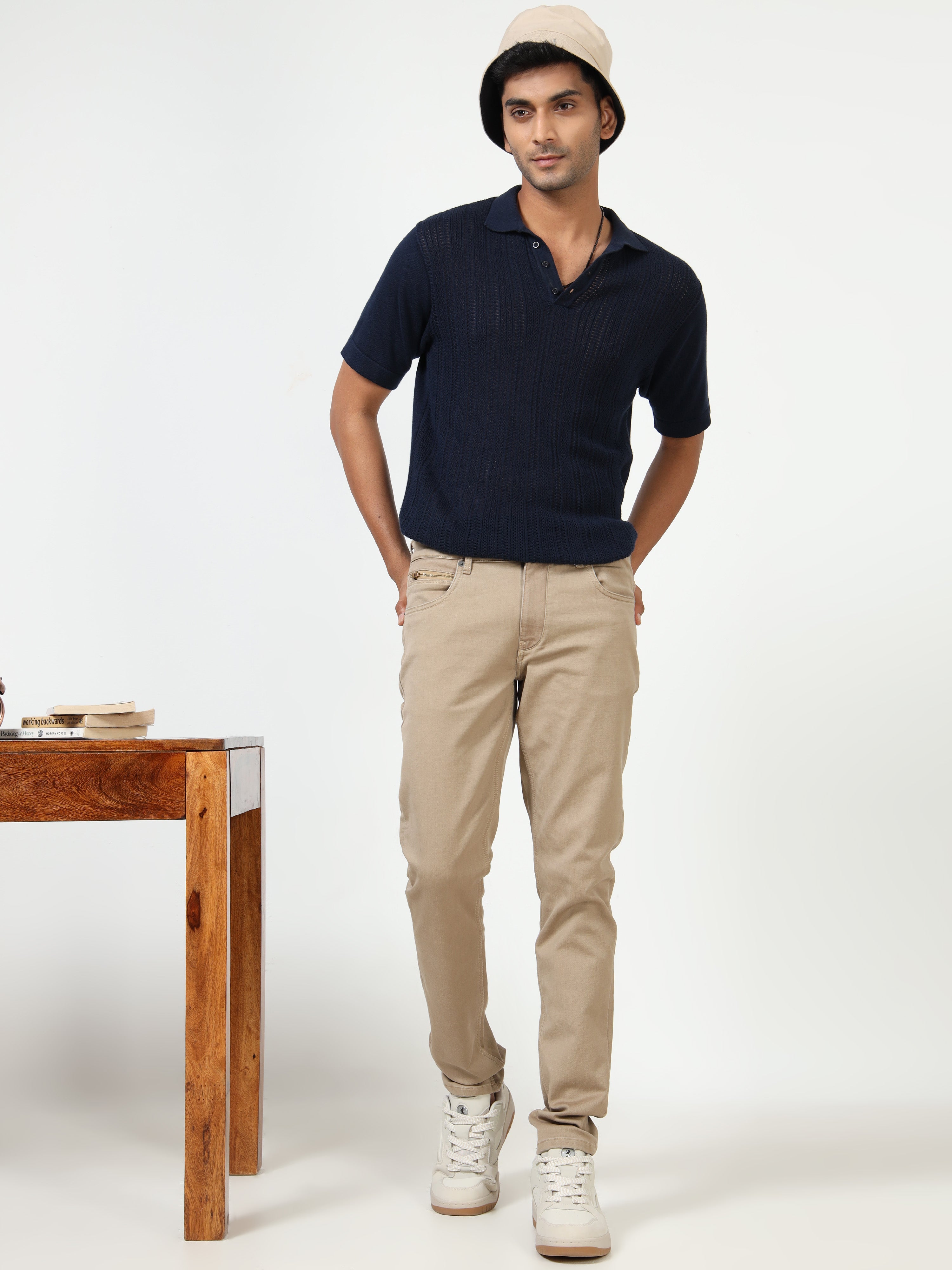 MEN'S KHAKI SOLID SLIM FIT JEANS