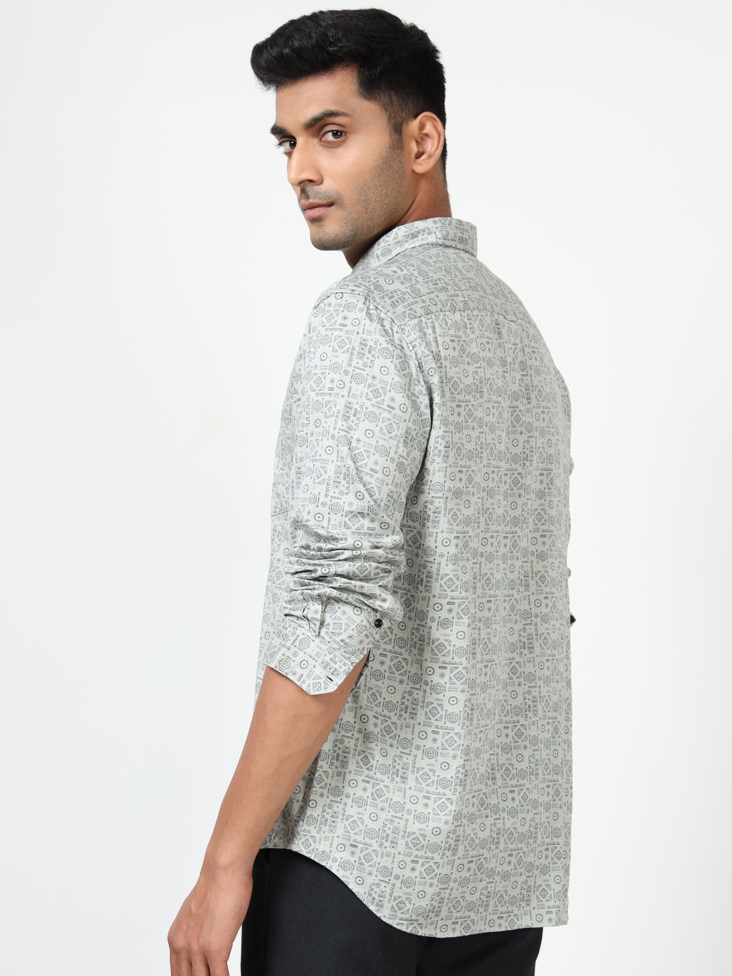 MEN'S GREY PRINT SLIM FIT SHIRT