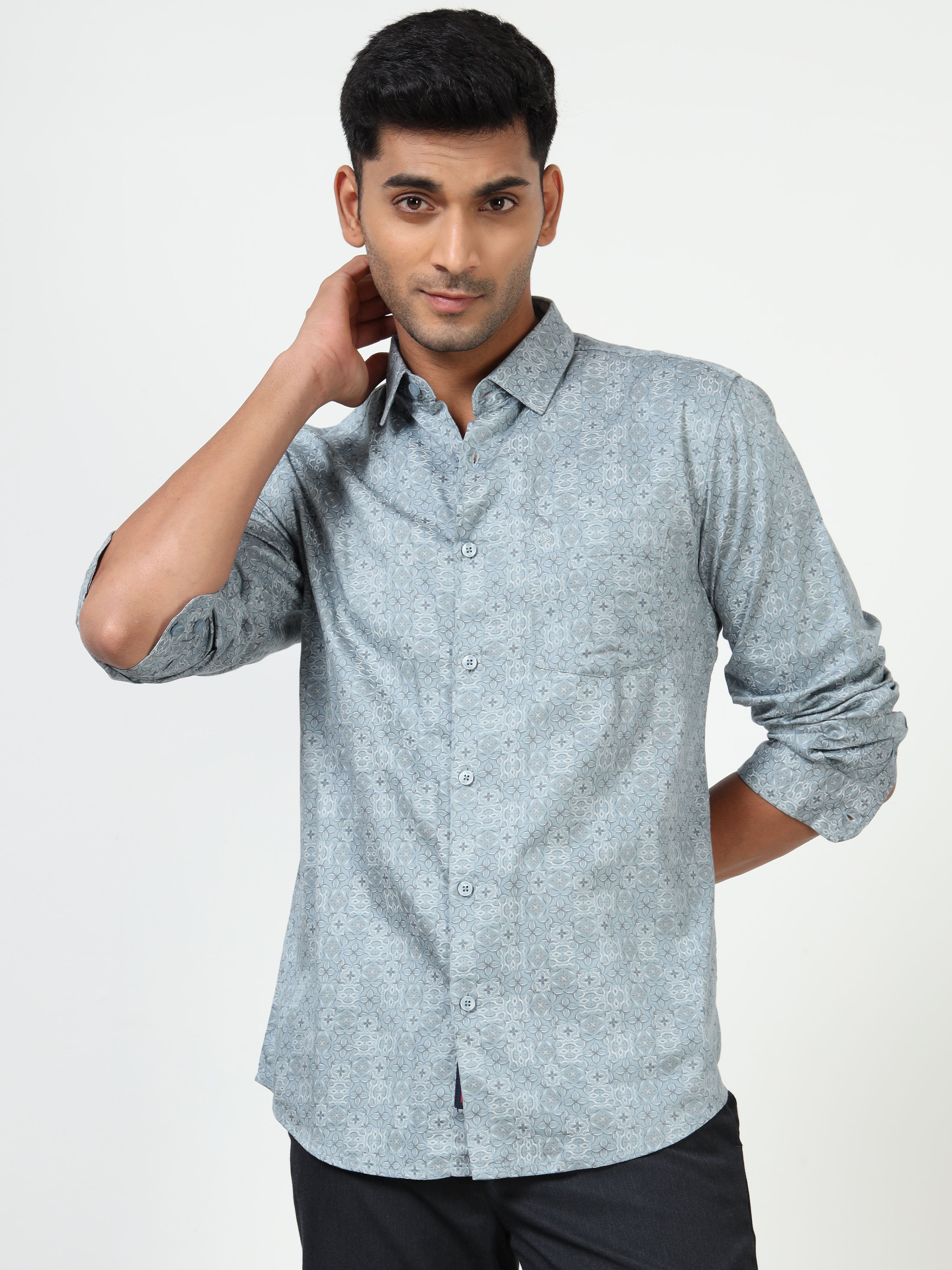 MEN'S LT.BLUE PRINT SLIM FIT SHIRT