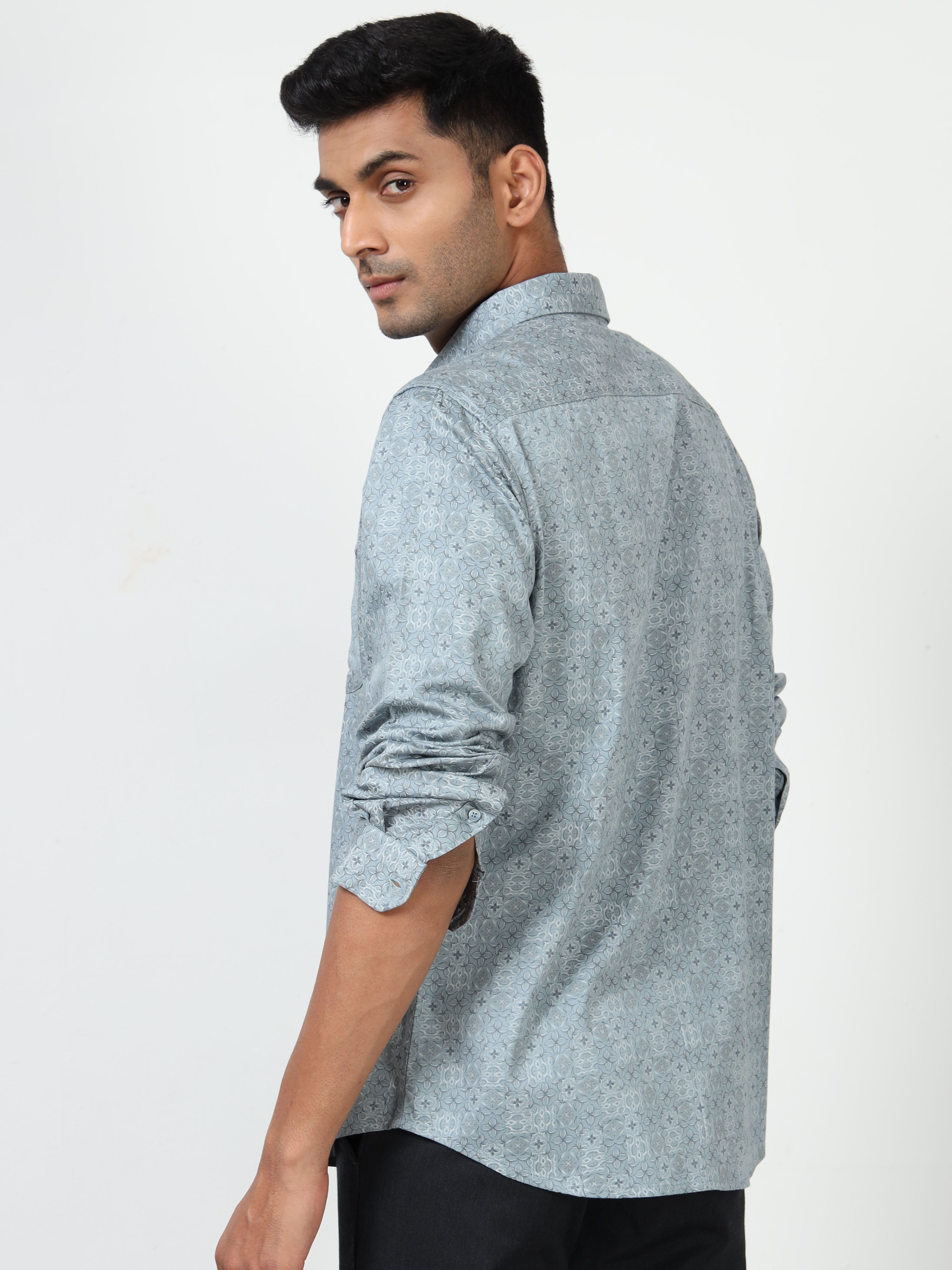 MEN'S LT.BLUE PRINT SLIM FIT SHIRT