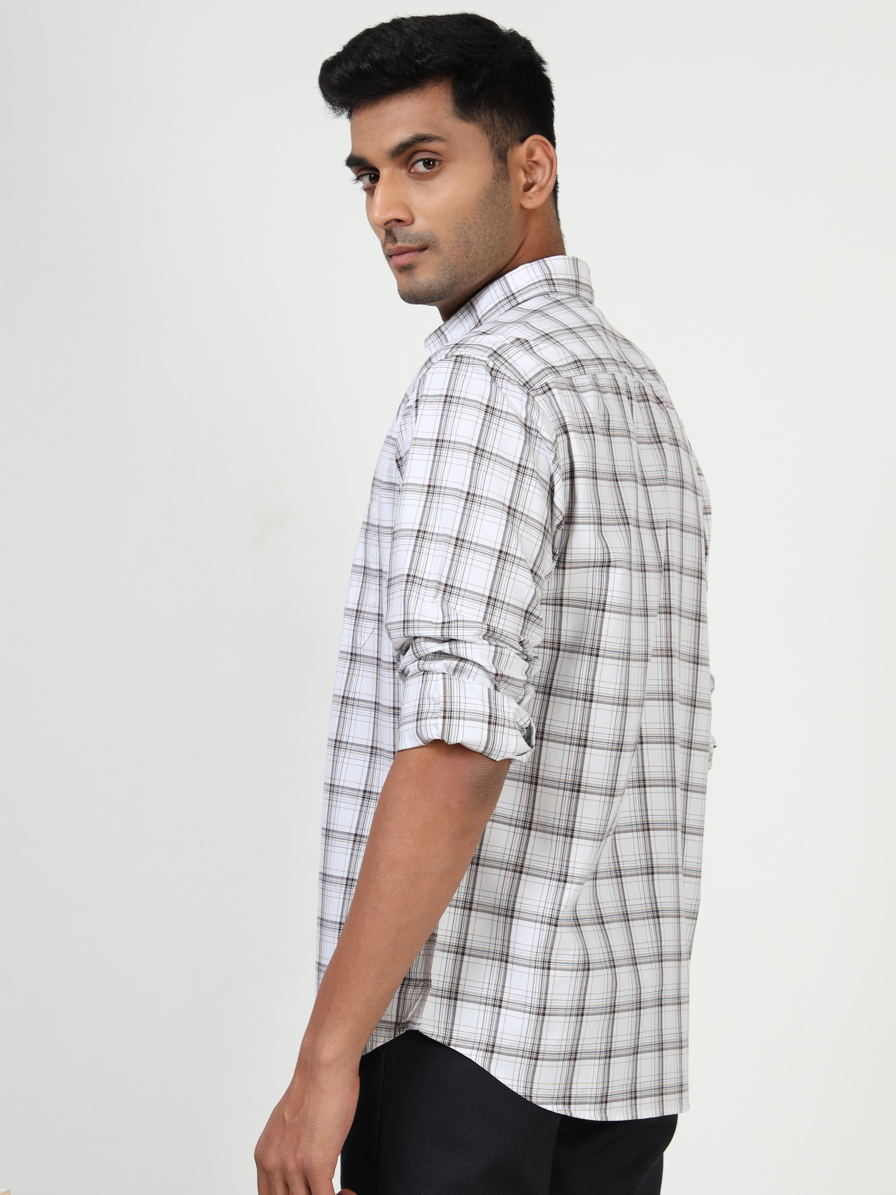 MEN'S WHITE CHECKS SLIM FIT SHIRT