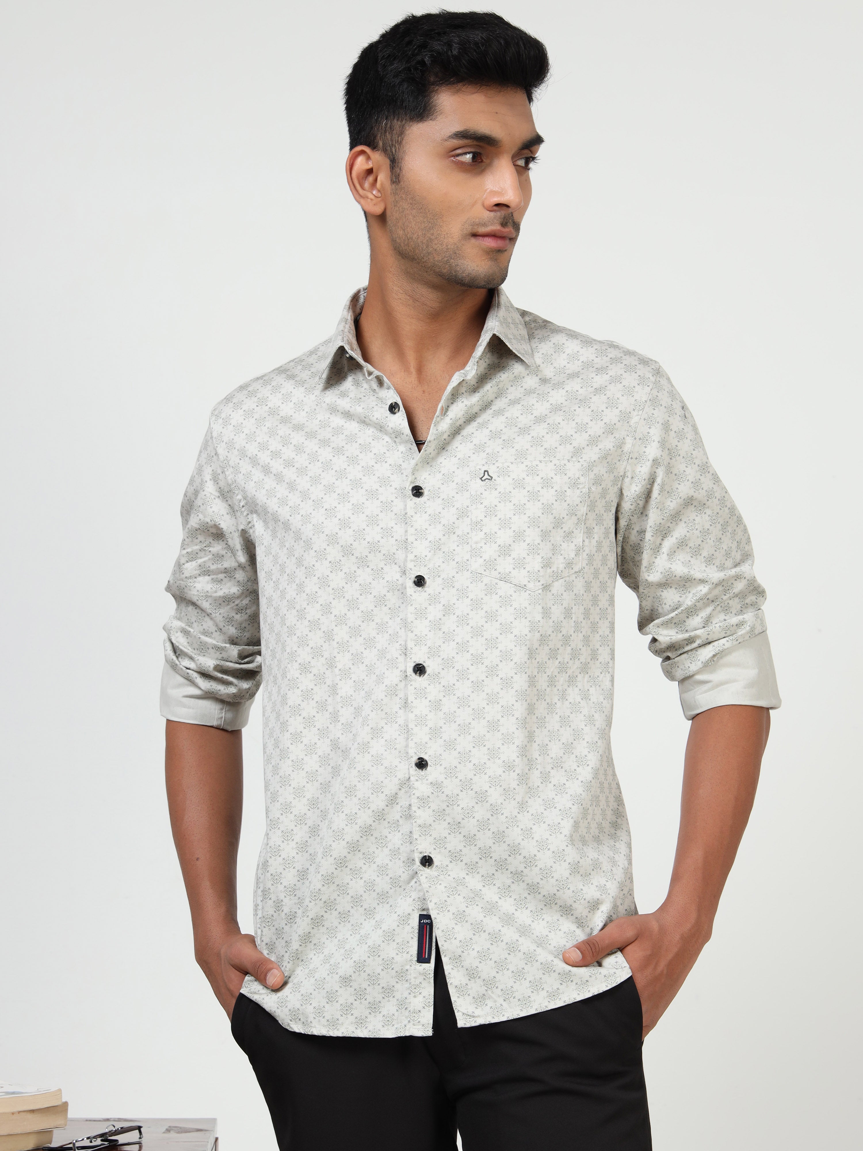 MEN'S LT.GREY PRINT SLIM FIT SHIRT