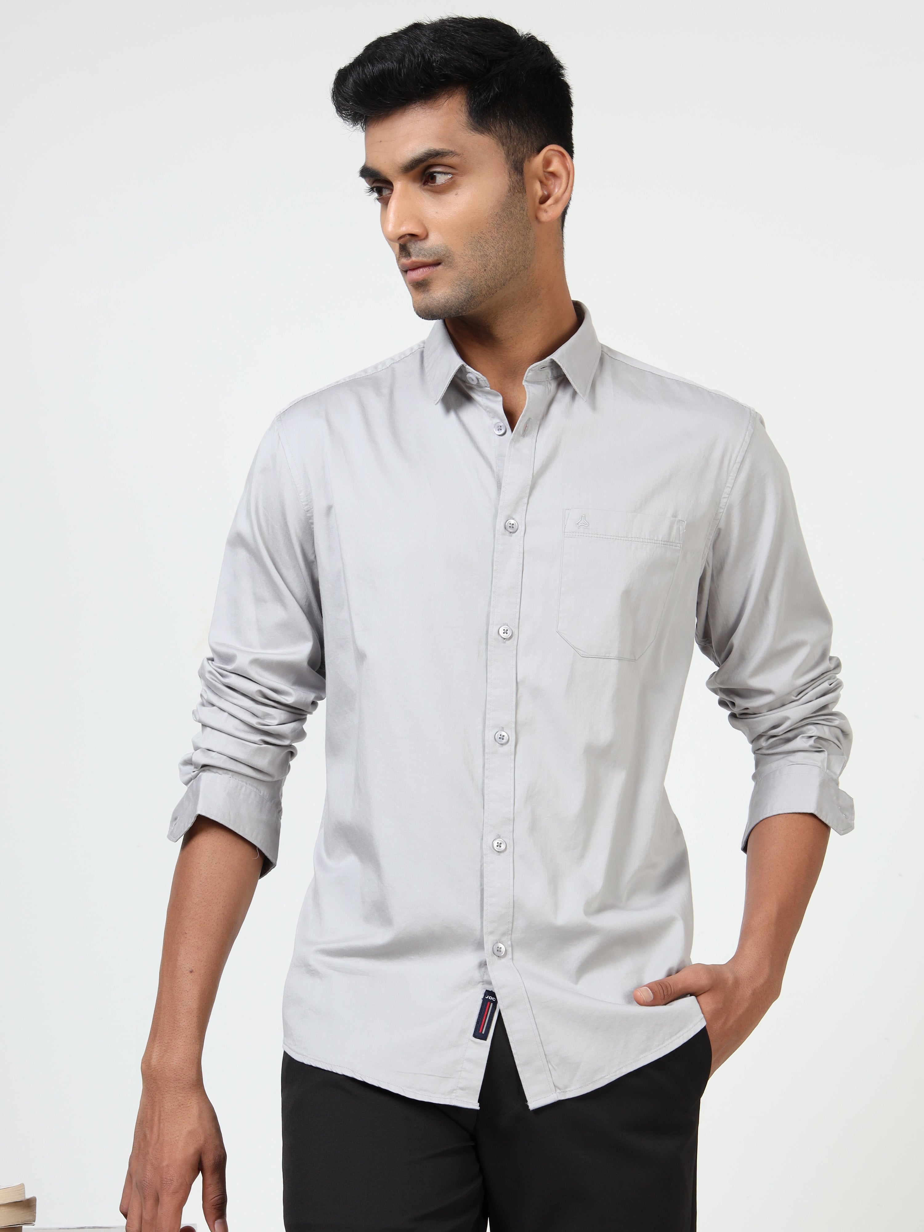 MEN'S GREY SOLID SLIM FIT SHIRT