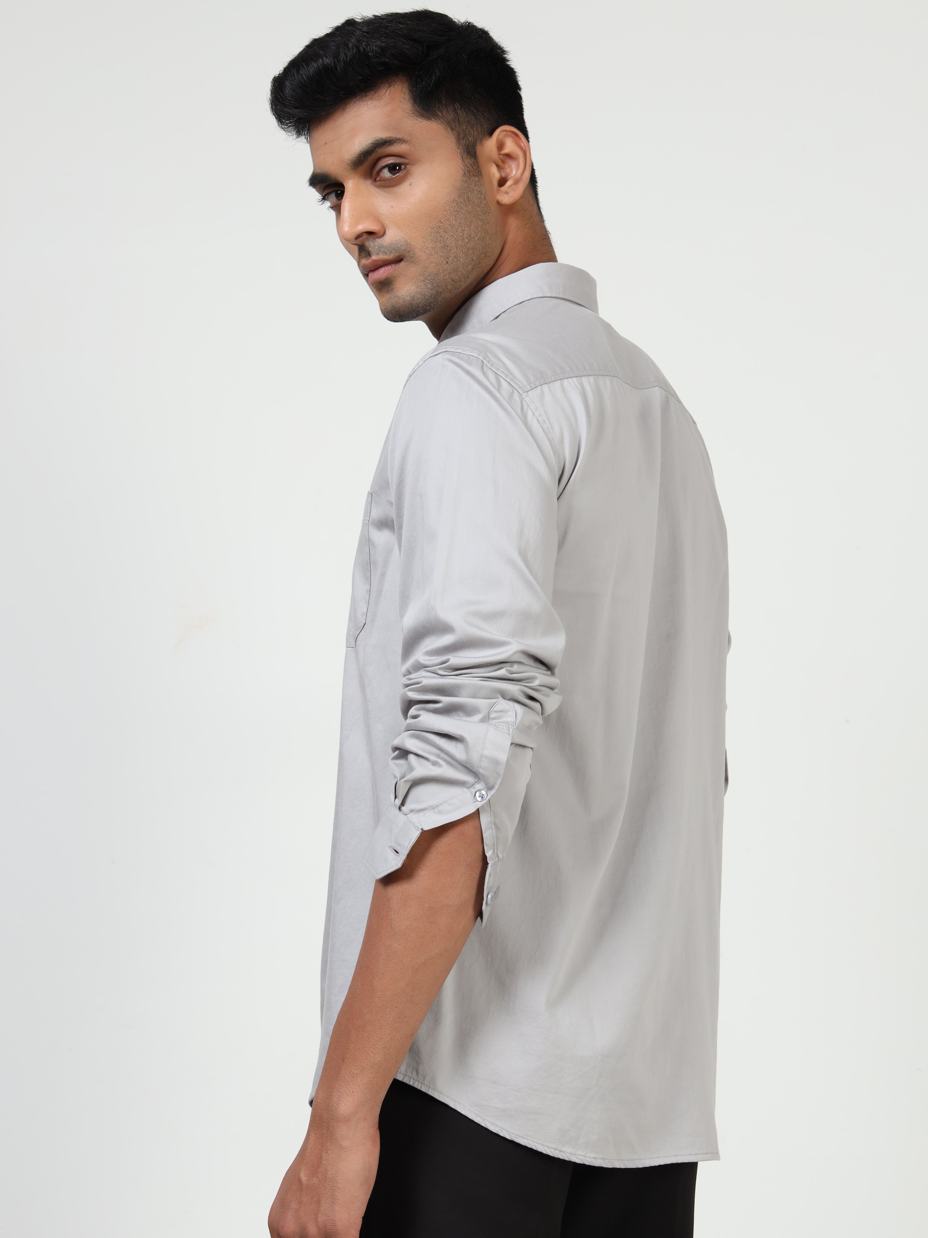 MEN'S GREY SOLID SLIM FIT SHIRT