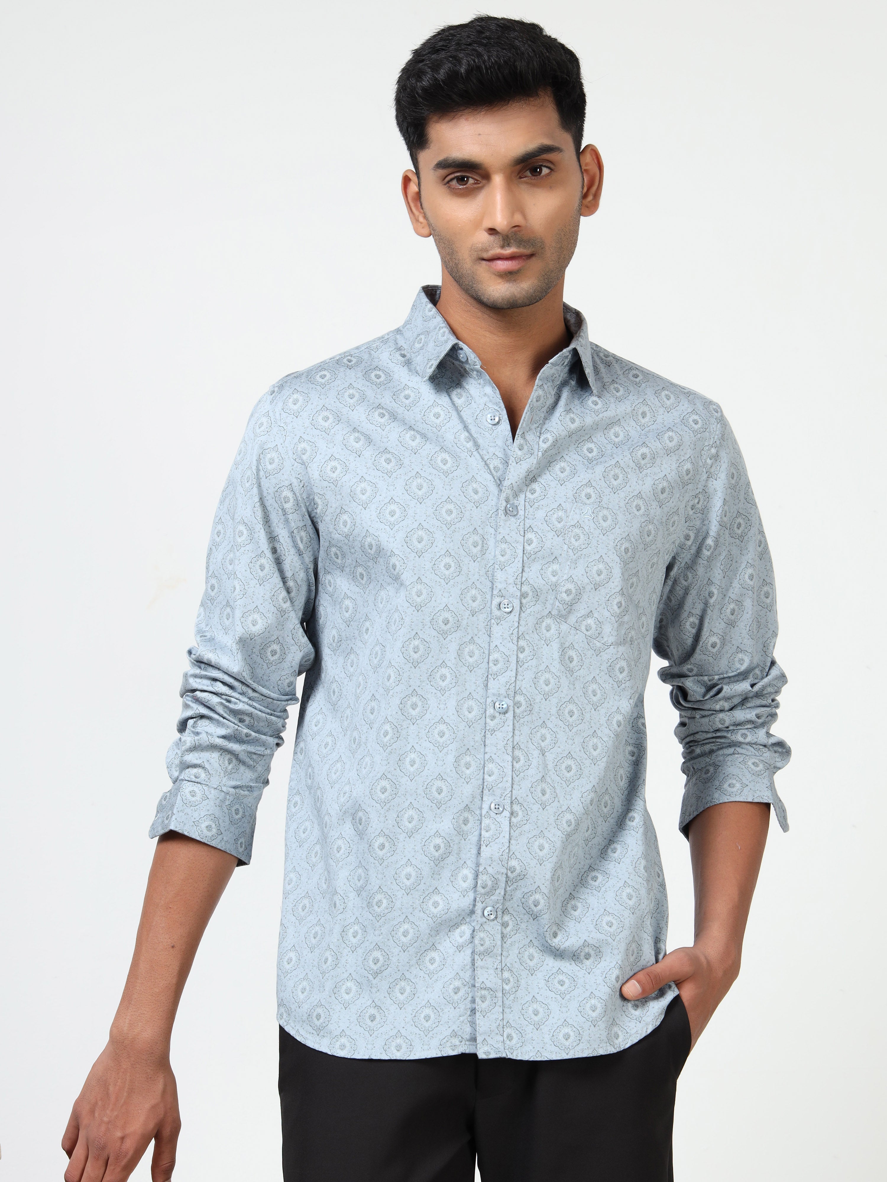 MEN'S LT BLUE PRINT SLIM FIT SHIRT