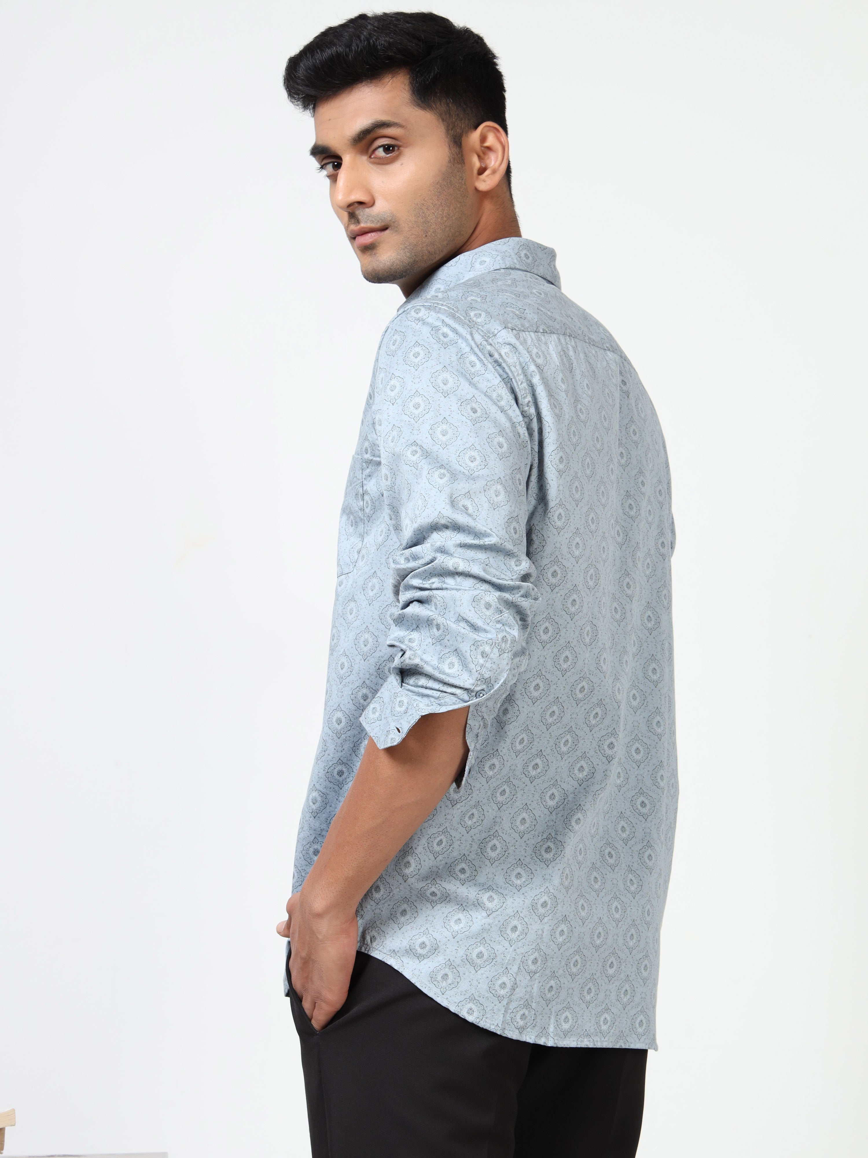 MEN'S LT BLUE PRINT SLIM FIT SHIRT