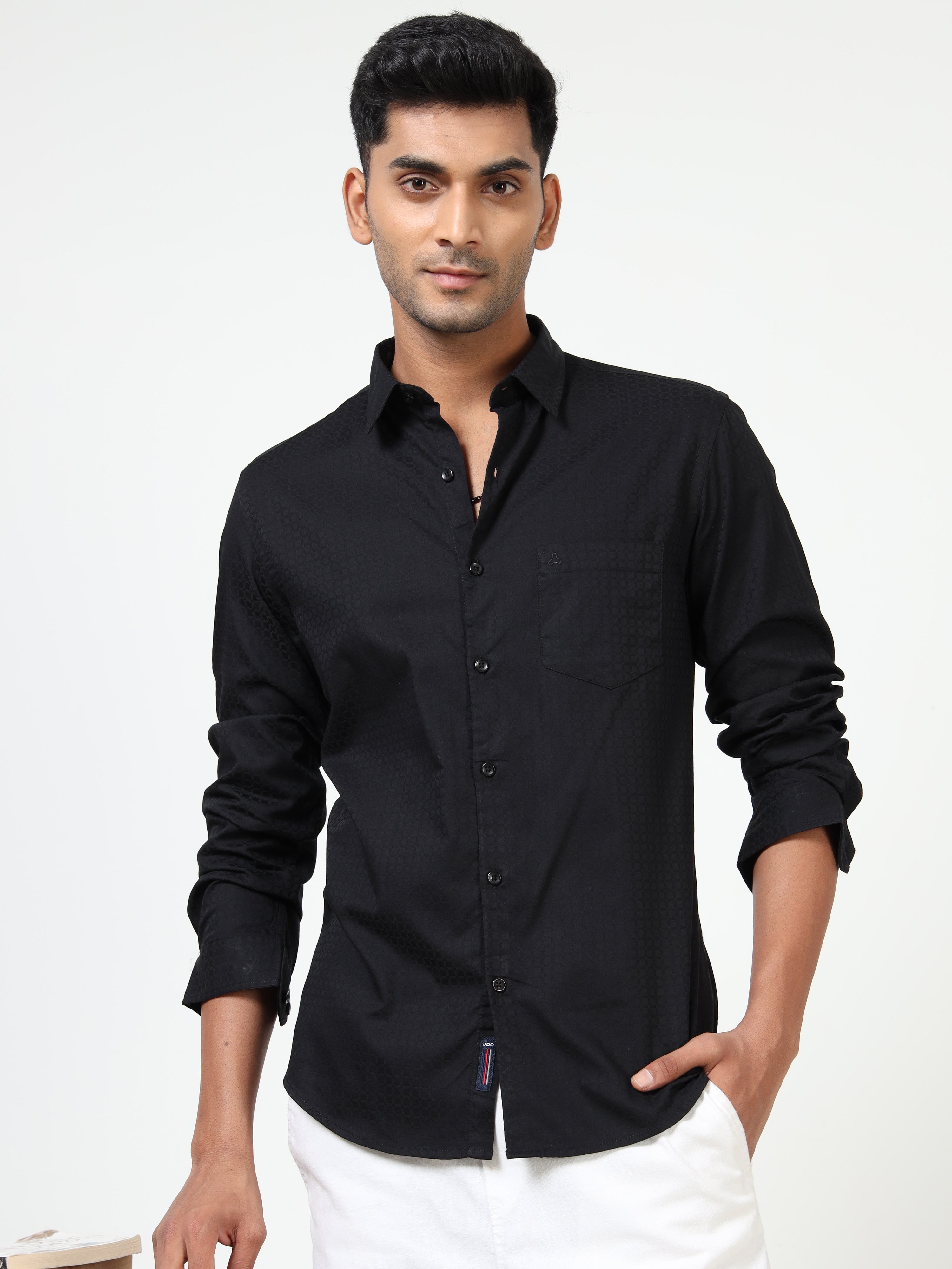 MEN'S BLACK SOLID SLIM FIT SHIRT