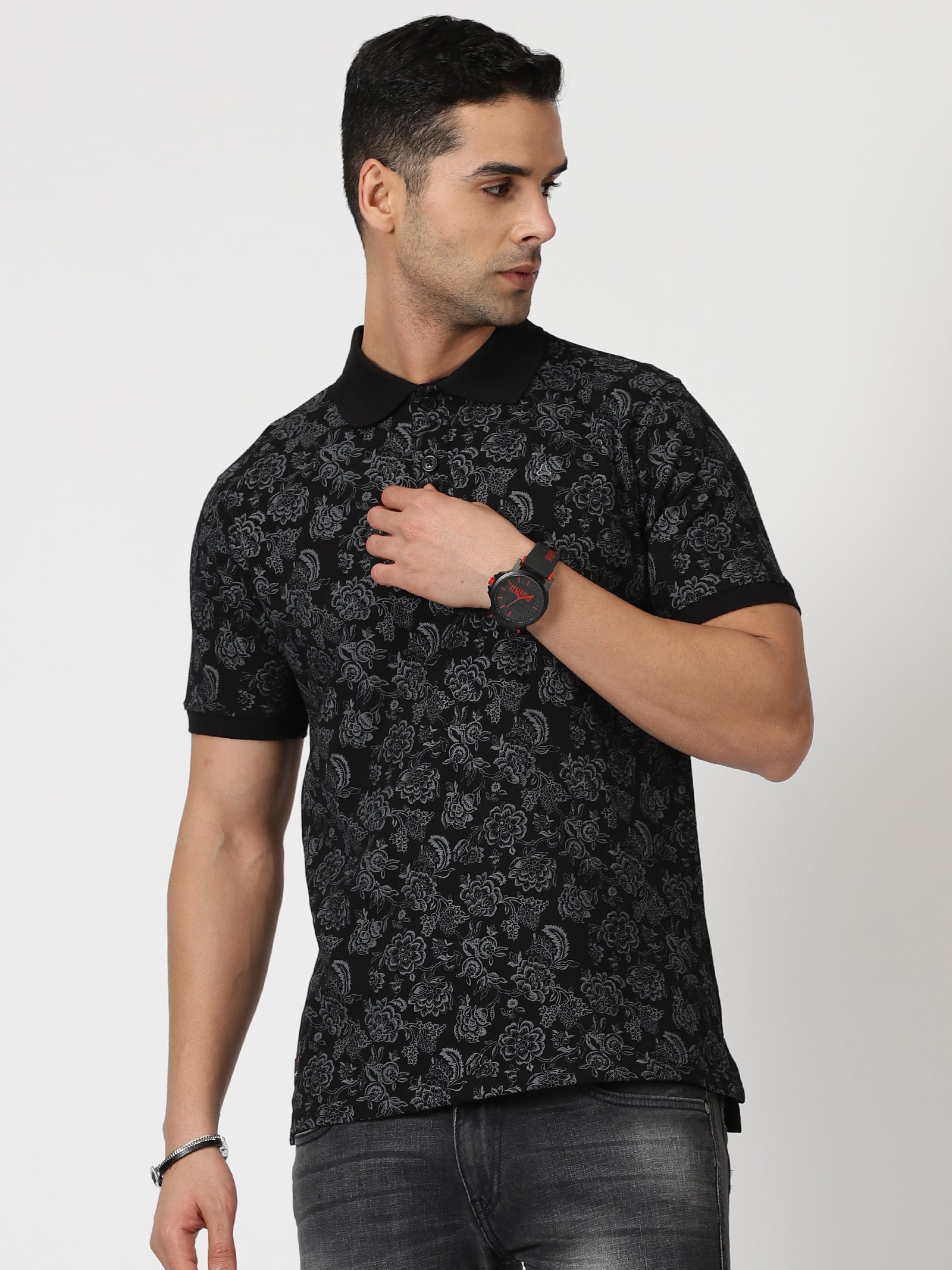 MEN'S LT BLACK PRINT SLIM FIT T SHIRT