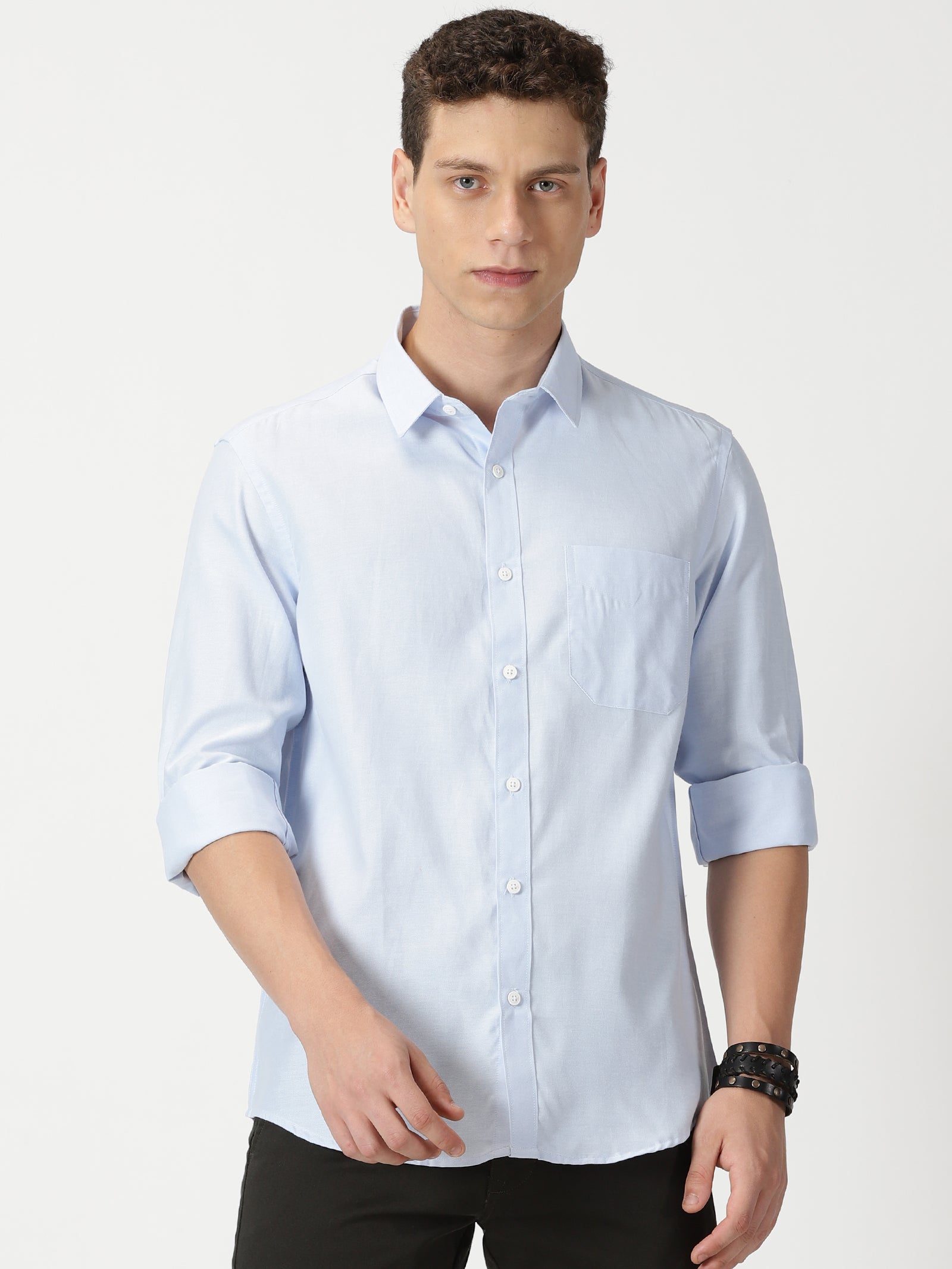 MEN'S  BLUE PLAIN SLIM FIT SHIRT