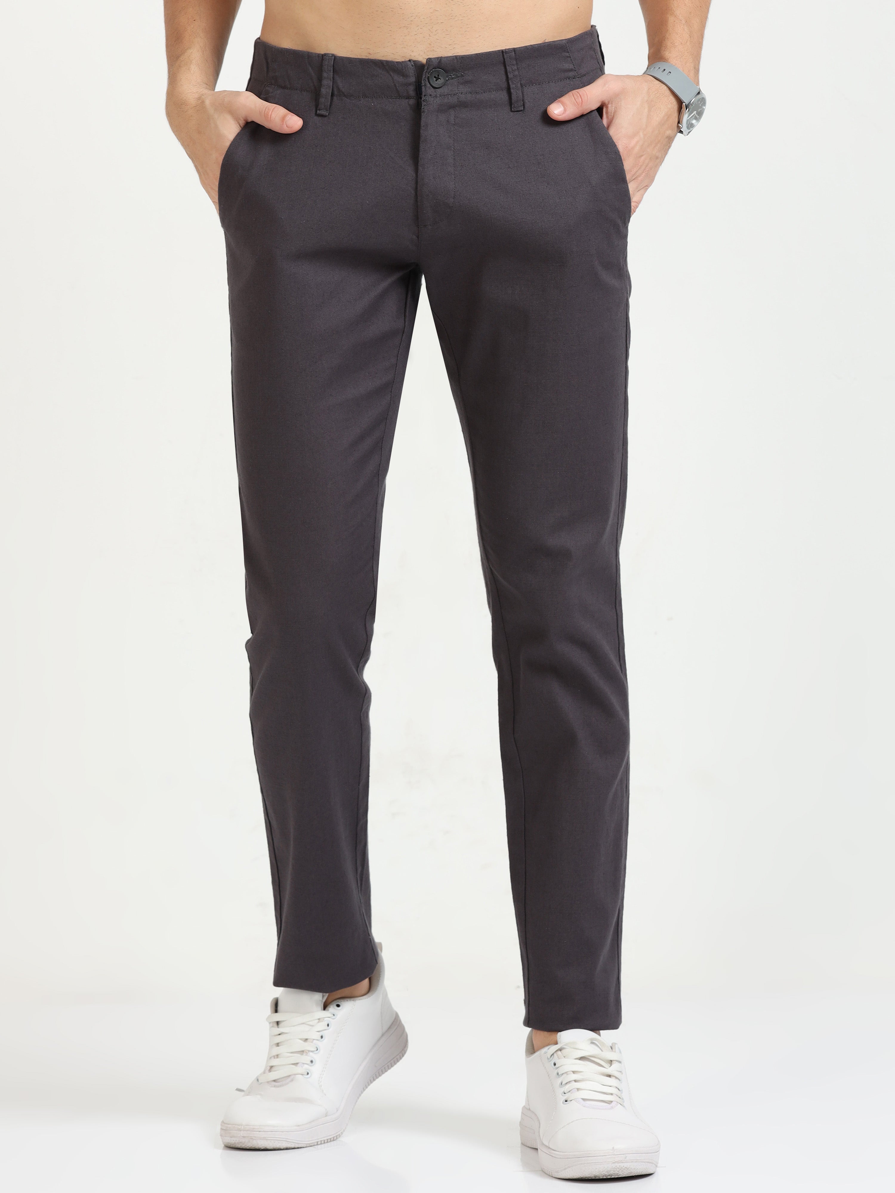 MEN'S GREY SOLID SLIM FIT TROUSER