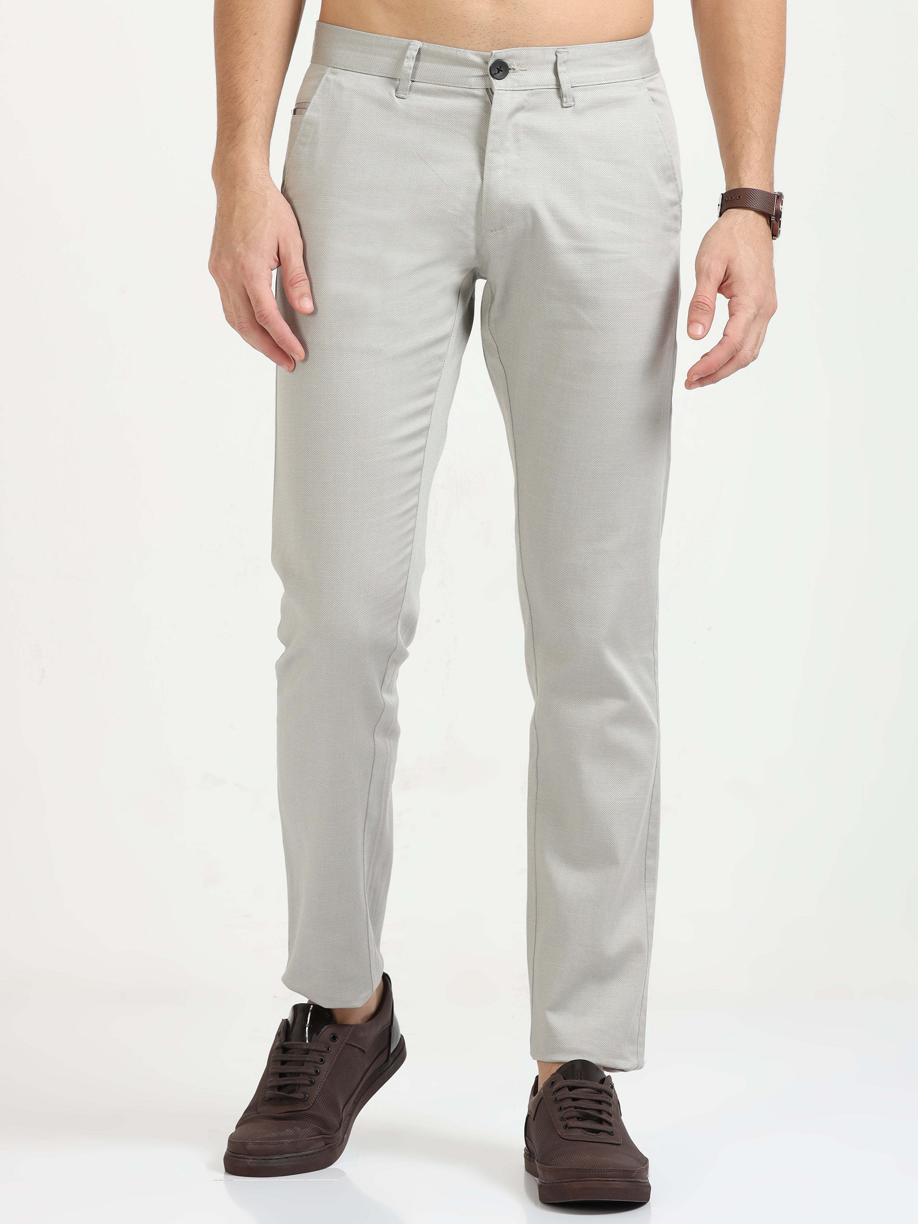 MEN'S LT.GREY PRINT SLIM FIT TROUSER