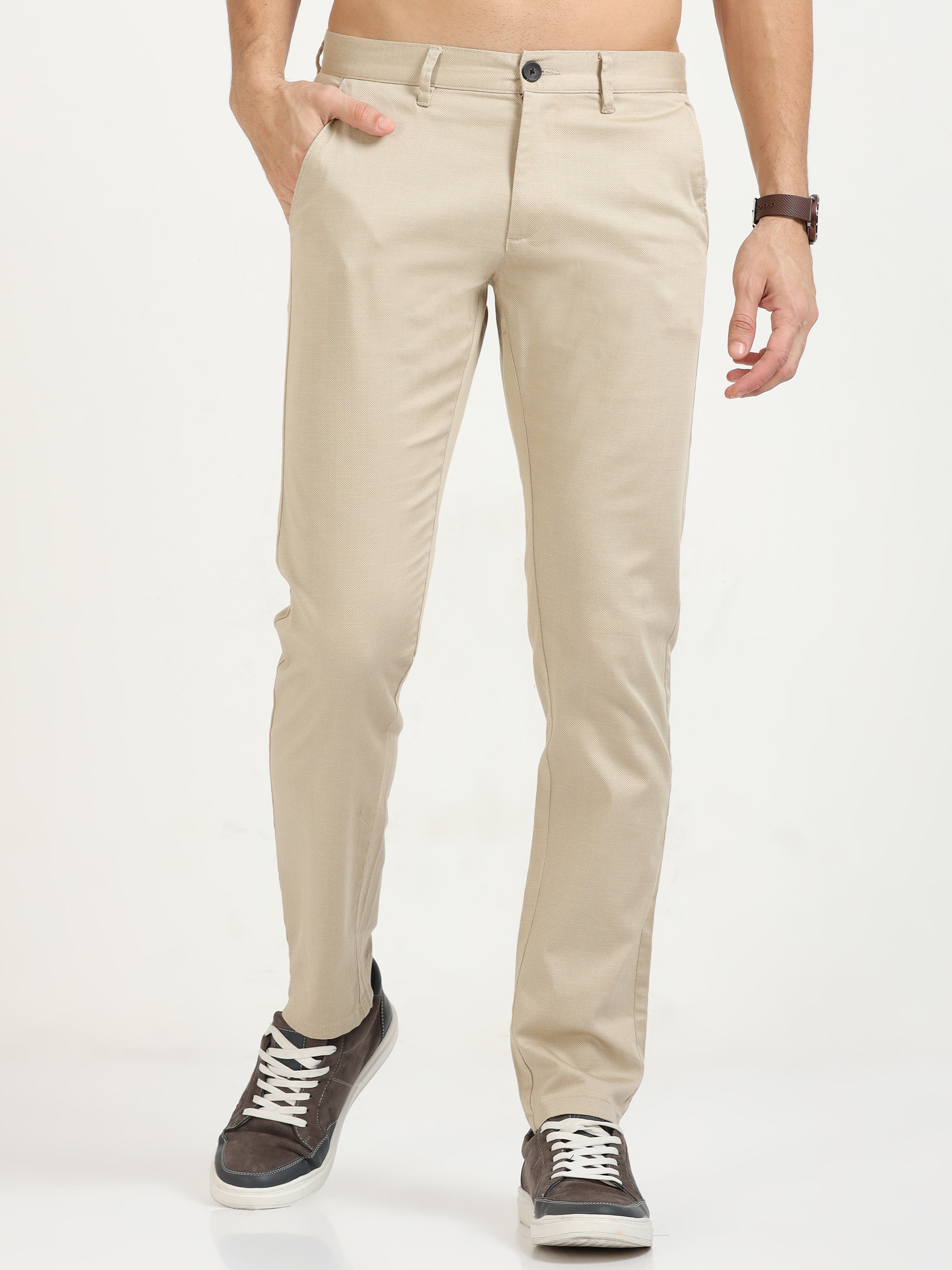 MEN'S KHAKI PRINT SLIM FIT TROUSER