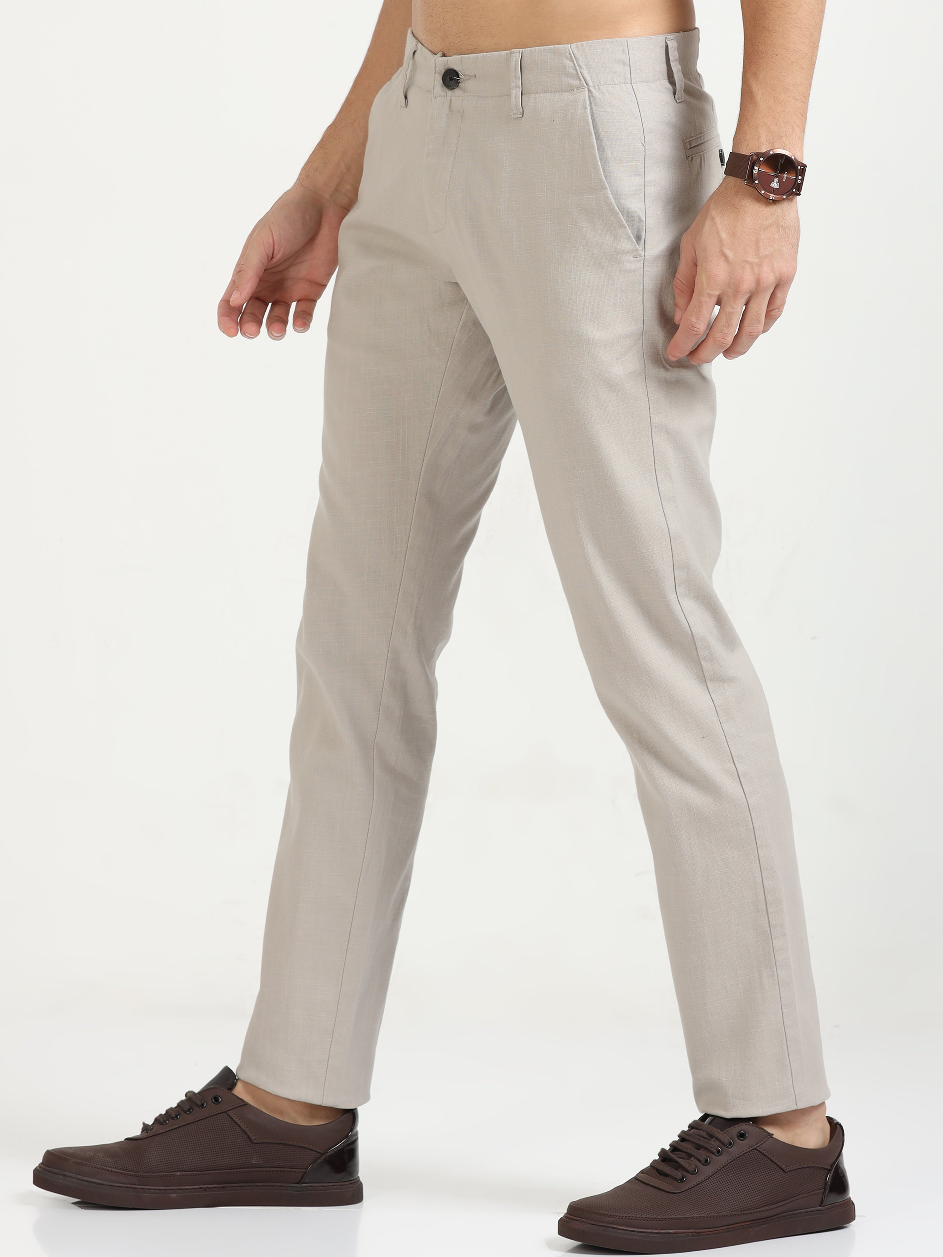 MEN'S  STEEL GREY SOLID SLIM  FIT TROUSER