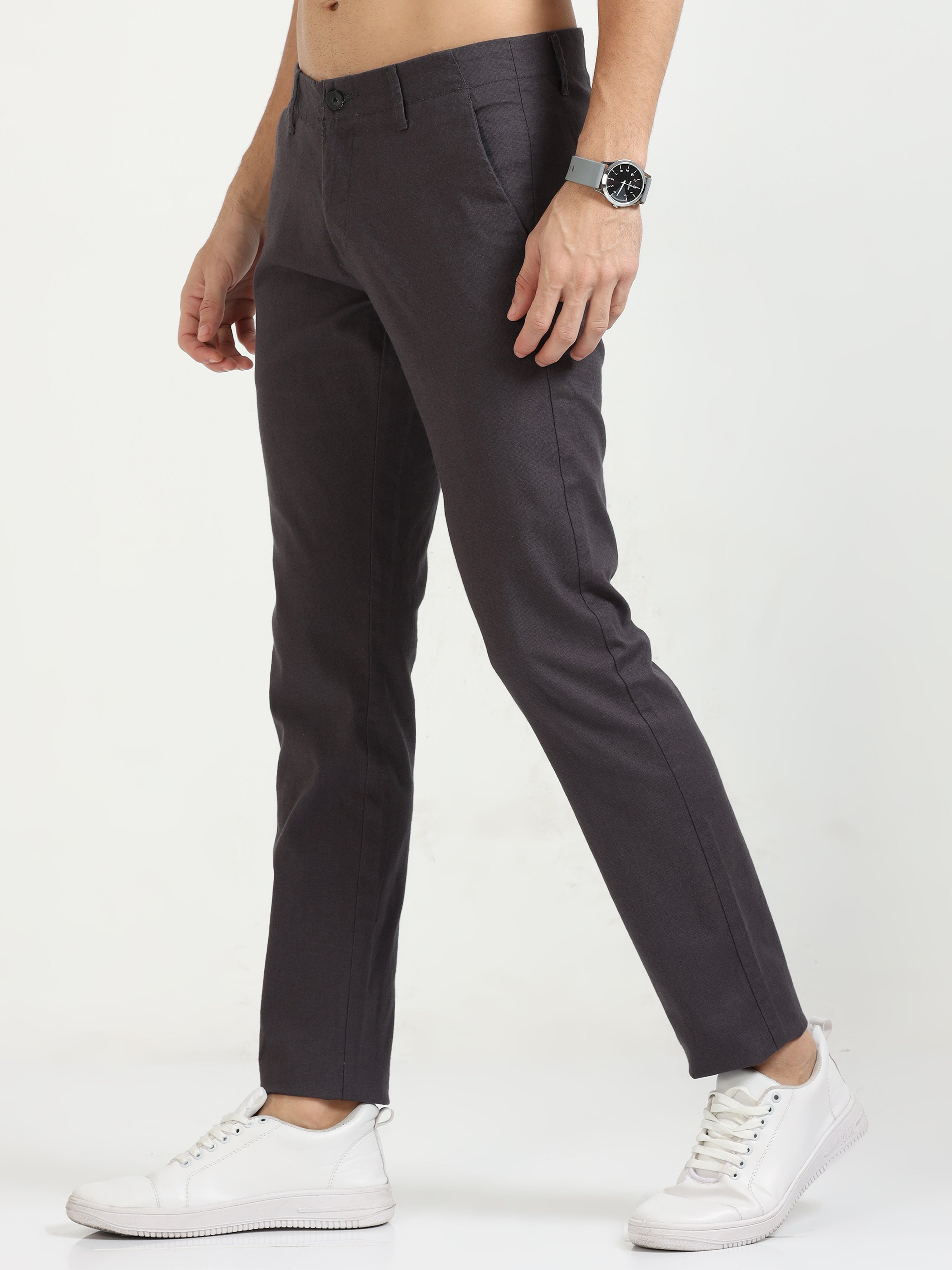 MEN'S GREY SOLID SLIM FIT TROUSER