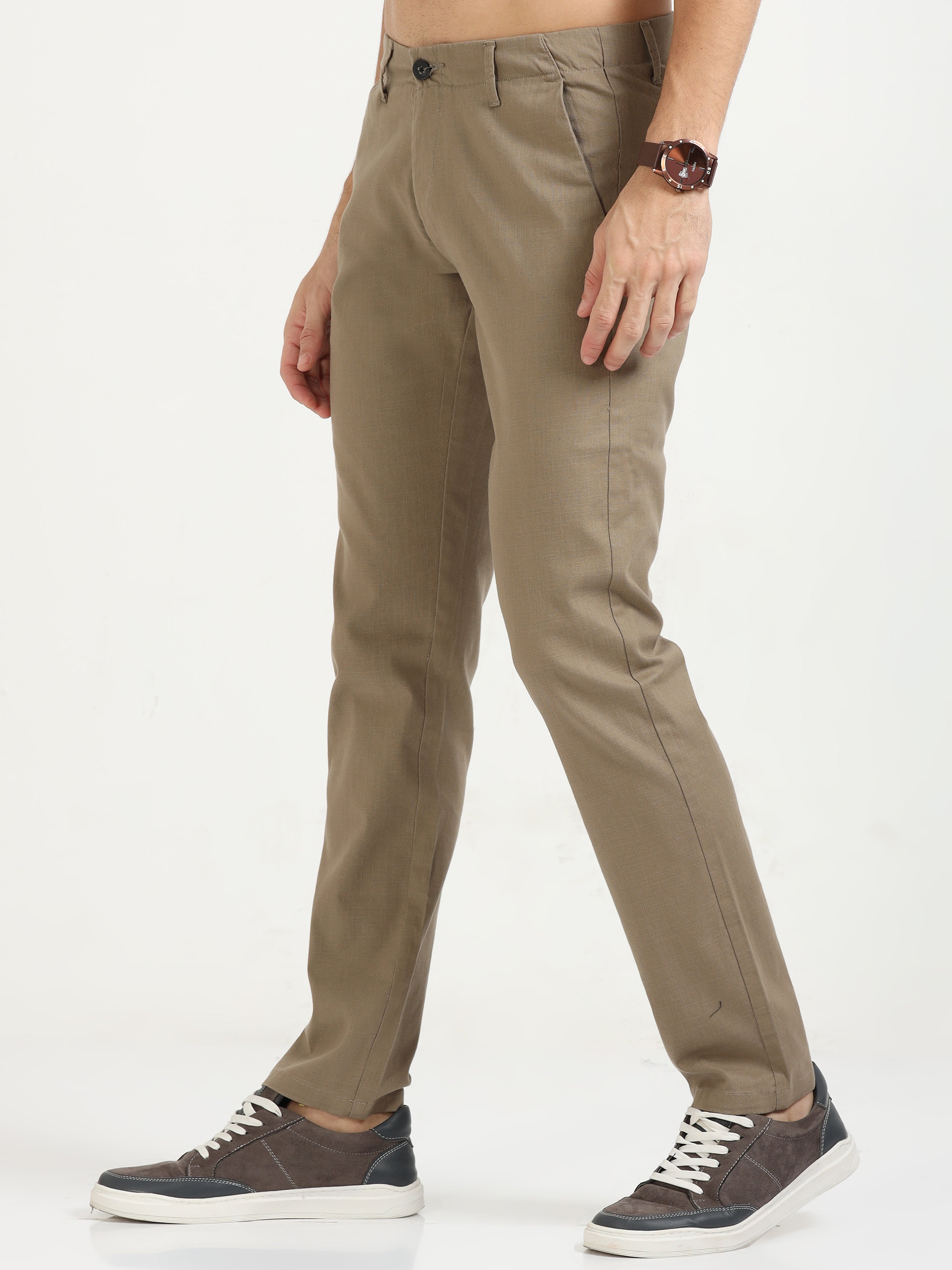 MEN'S BROWN SOLID SLIM FIT TROUSER