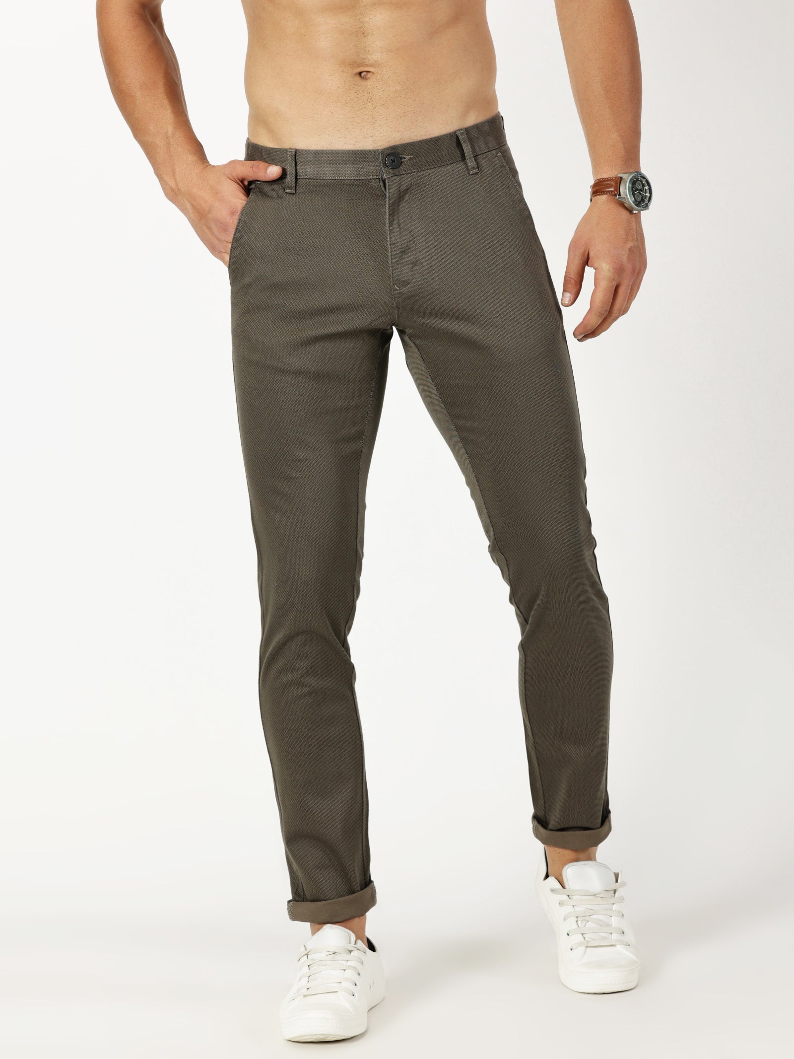 MEN'S BROWN PRINT JASON FIT TROUSER