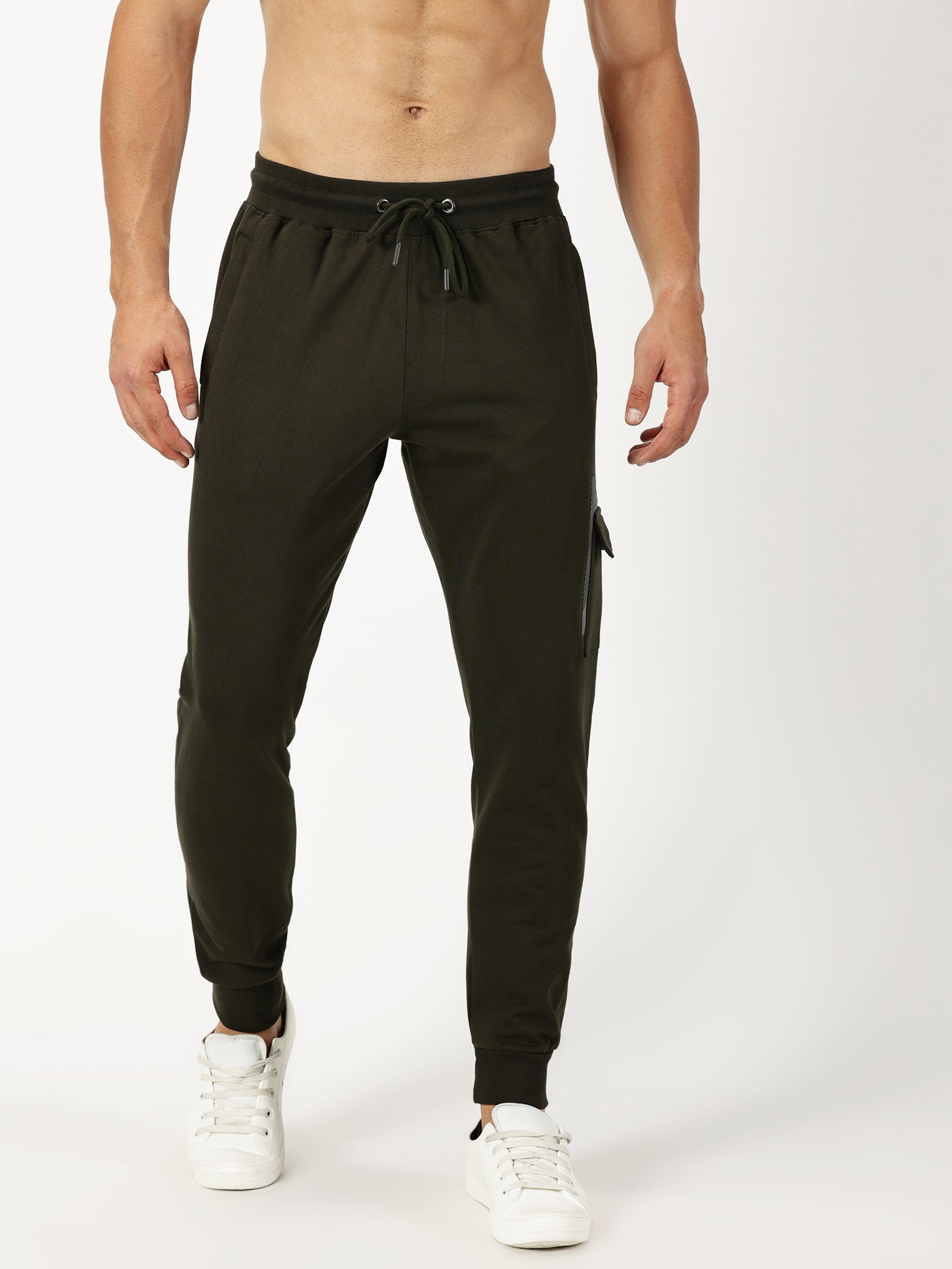 MEN'S OLIVE SOLID REGULAR FIT JOGGER