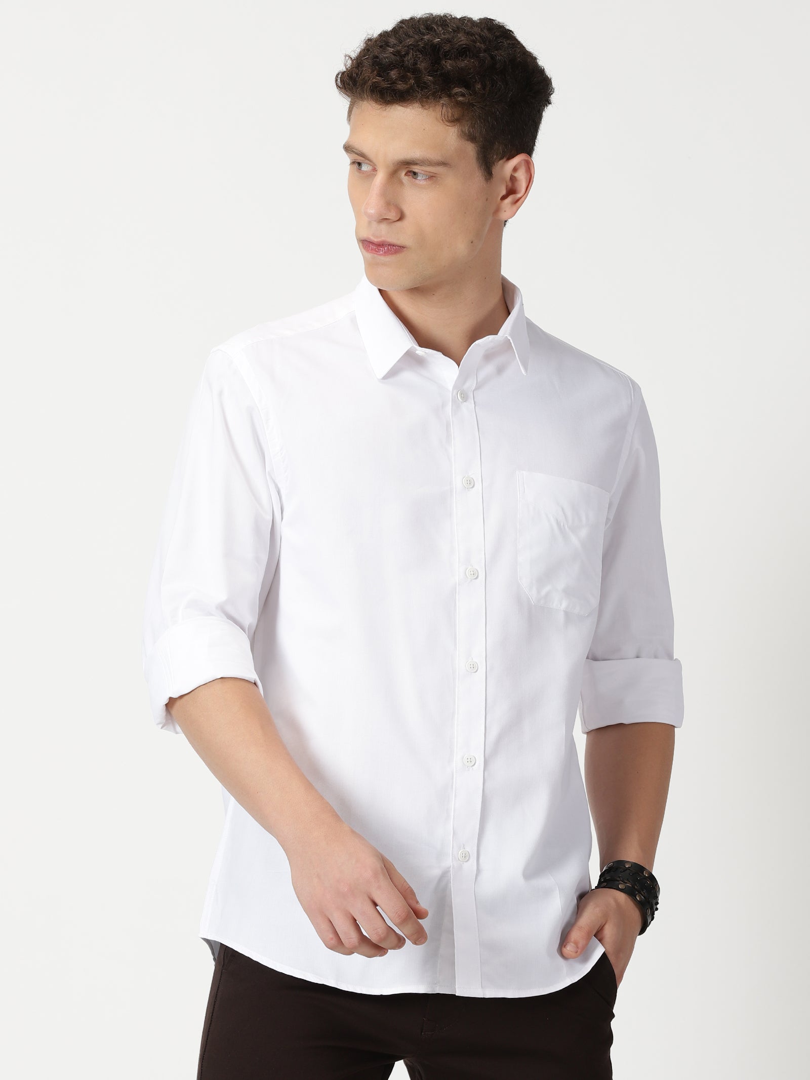 MEN'S WHITE PLAIN SLIM FIT SHIRT