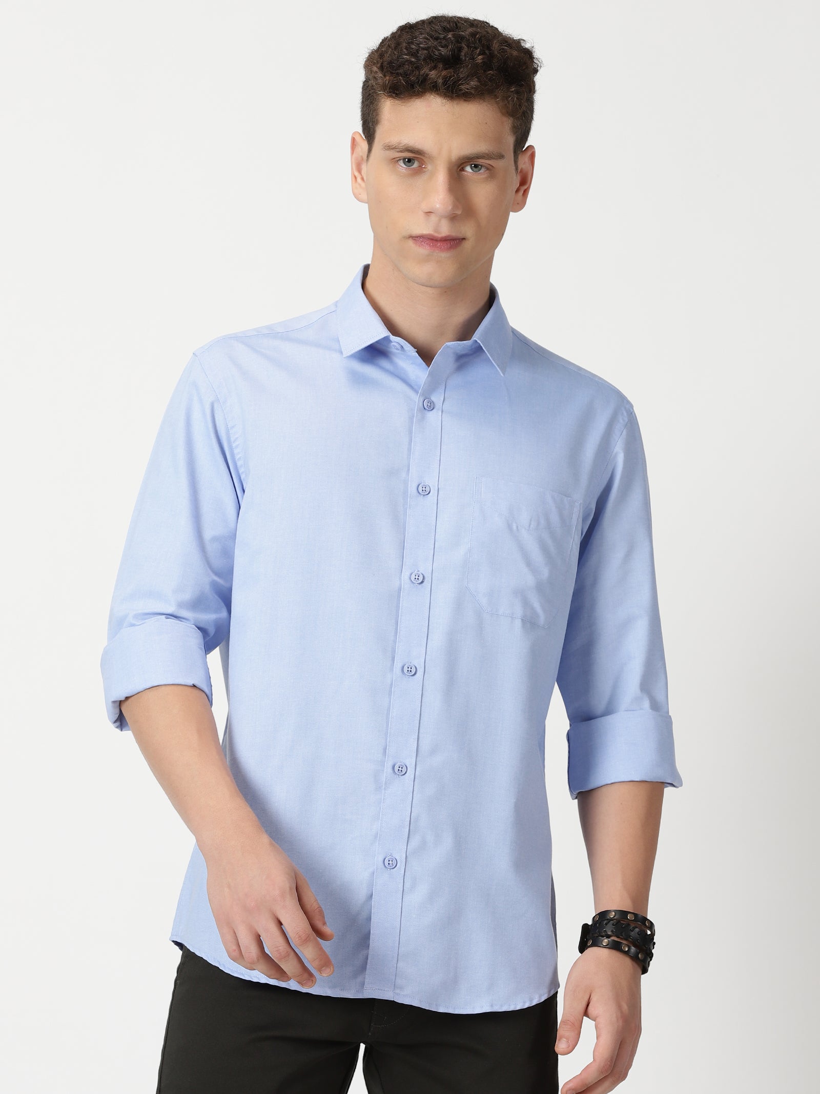 MEN'S LT BLUE PLAIN SLIM FIT SHIRT