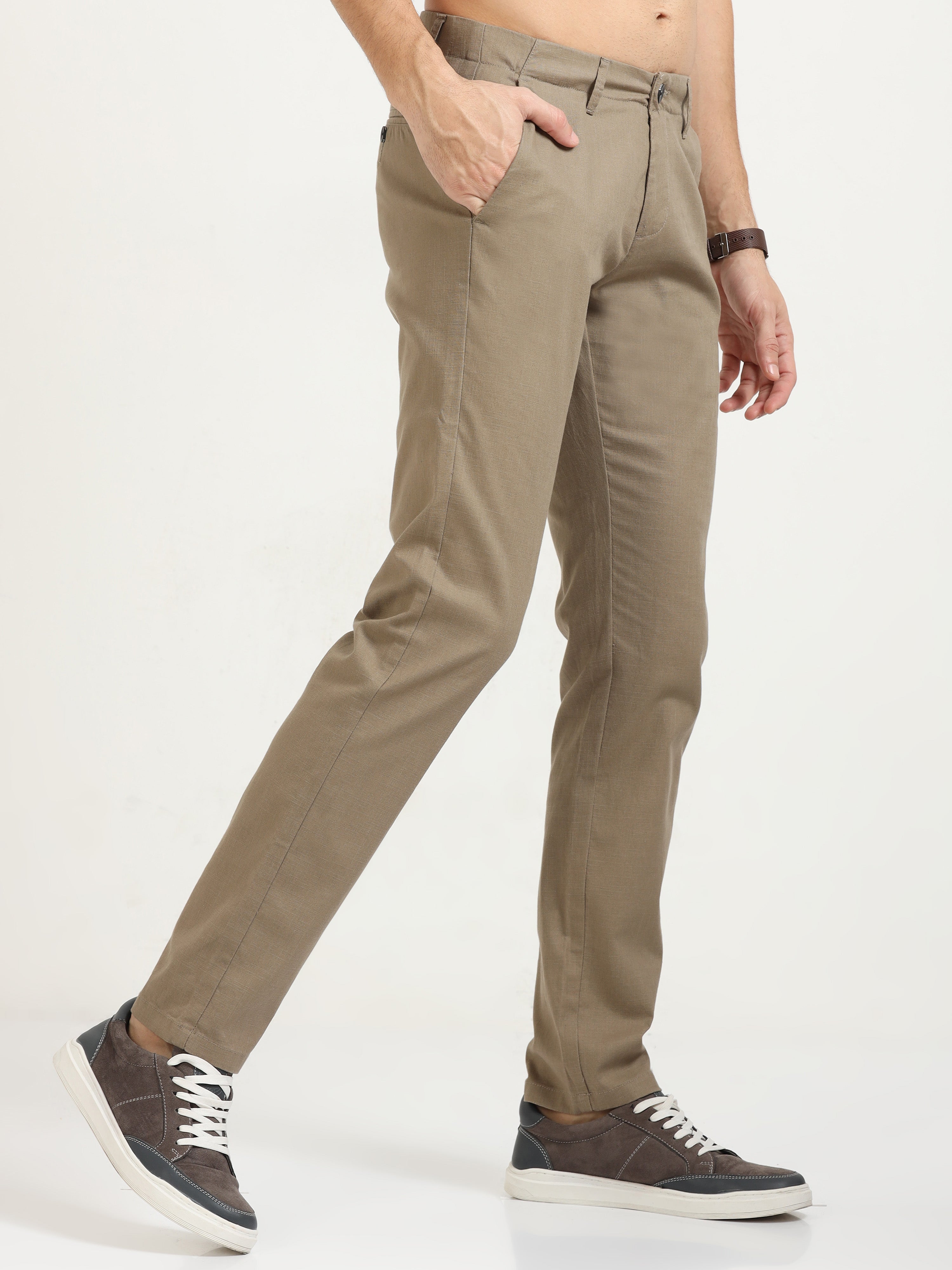 MEN'S BROWN SOLID SLIM FIT TROUSER