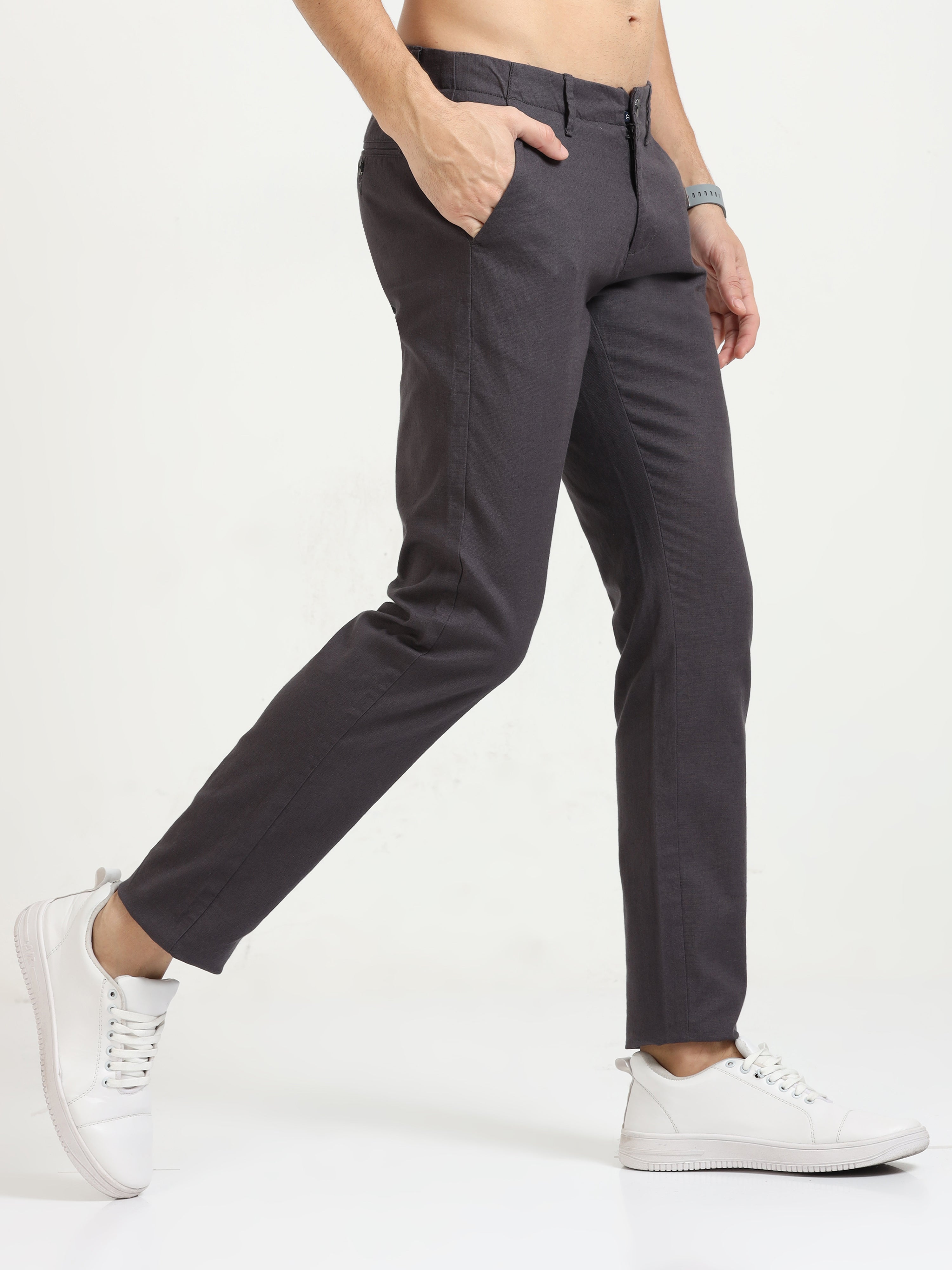 MEN'S GREY SOLID SLIM FIT TROUSER