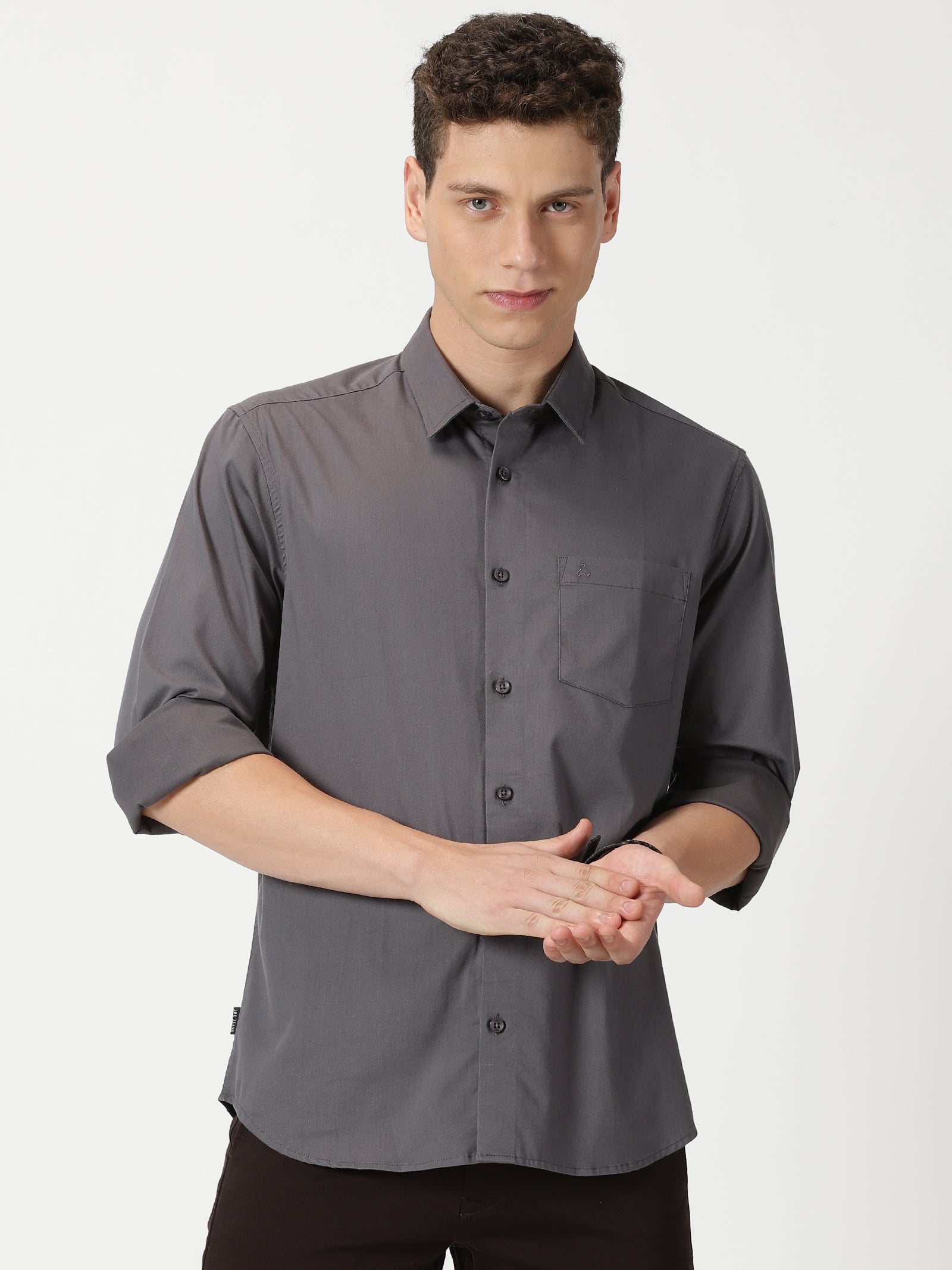 MEN'S LT GREY PLAIN SLIM FIT SHIRT