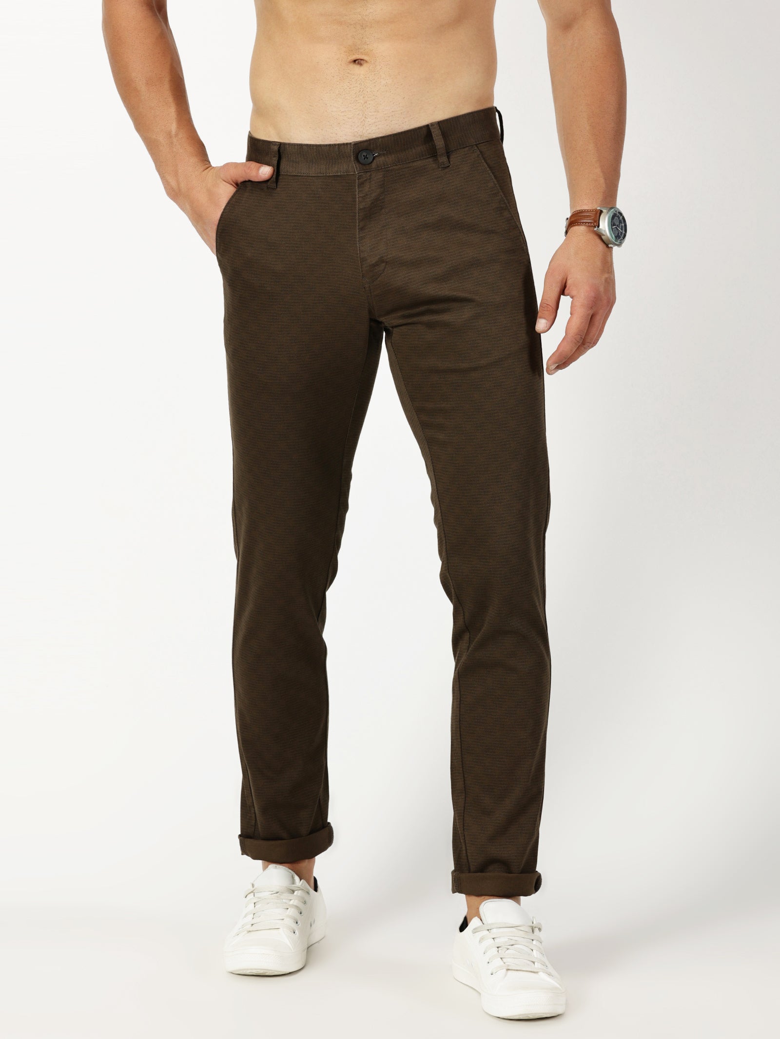 MEN'S BROWN PRINT JASON FIT TROUSER