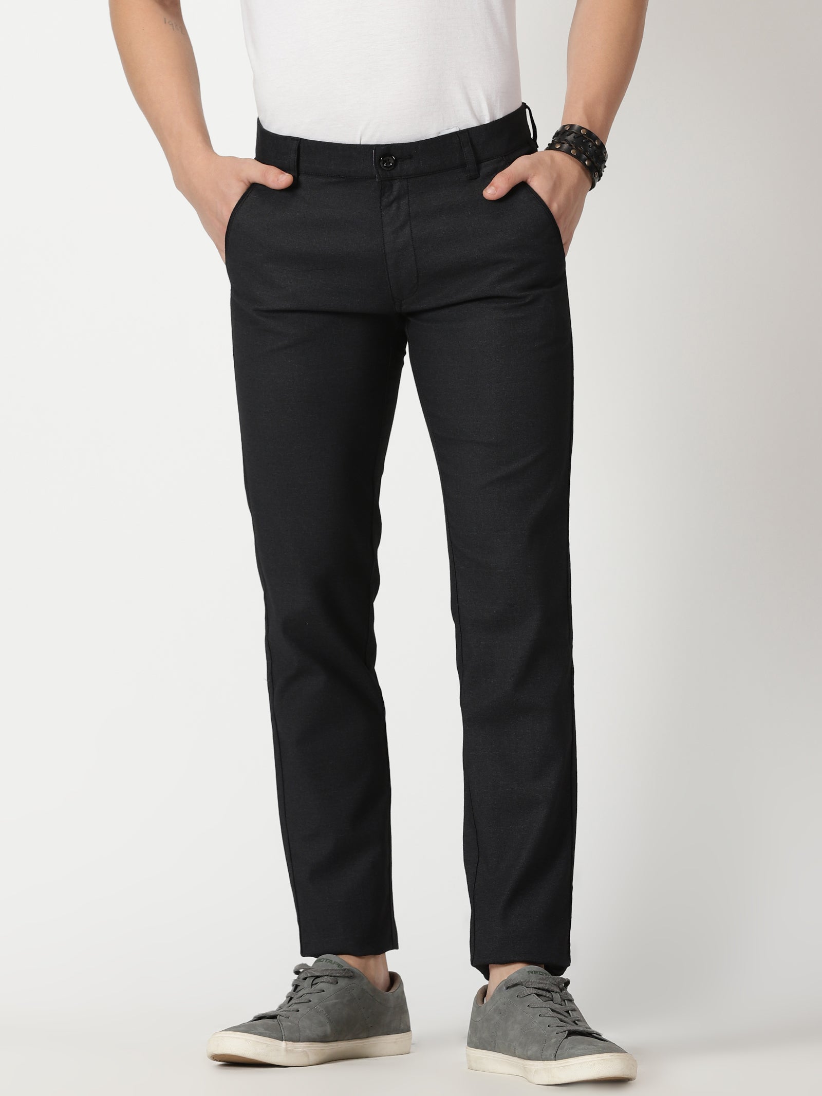 MEN'S GREY SOLID JASON FIT TROUSER