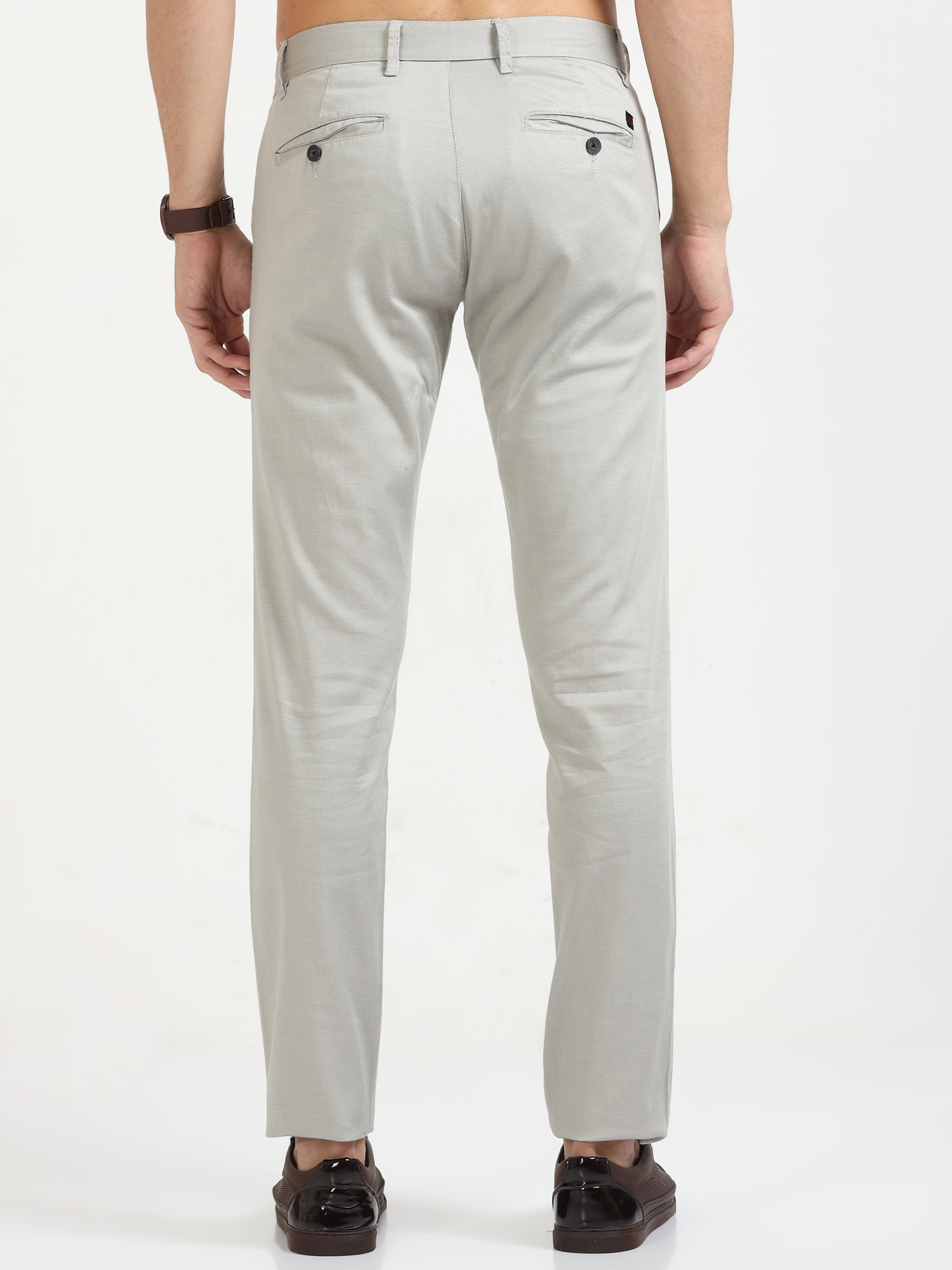 MEN'S LT.GREY PRINT SLIM FIT TROUSER