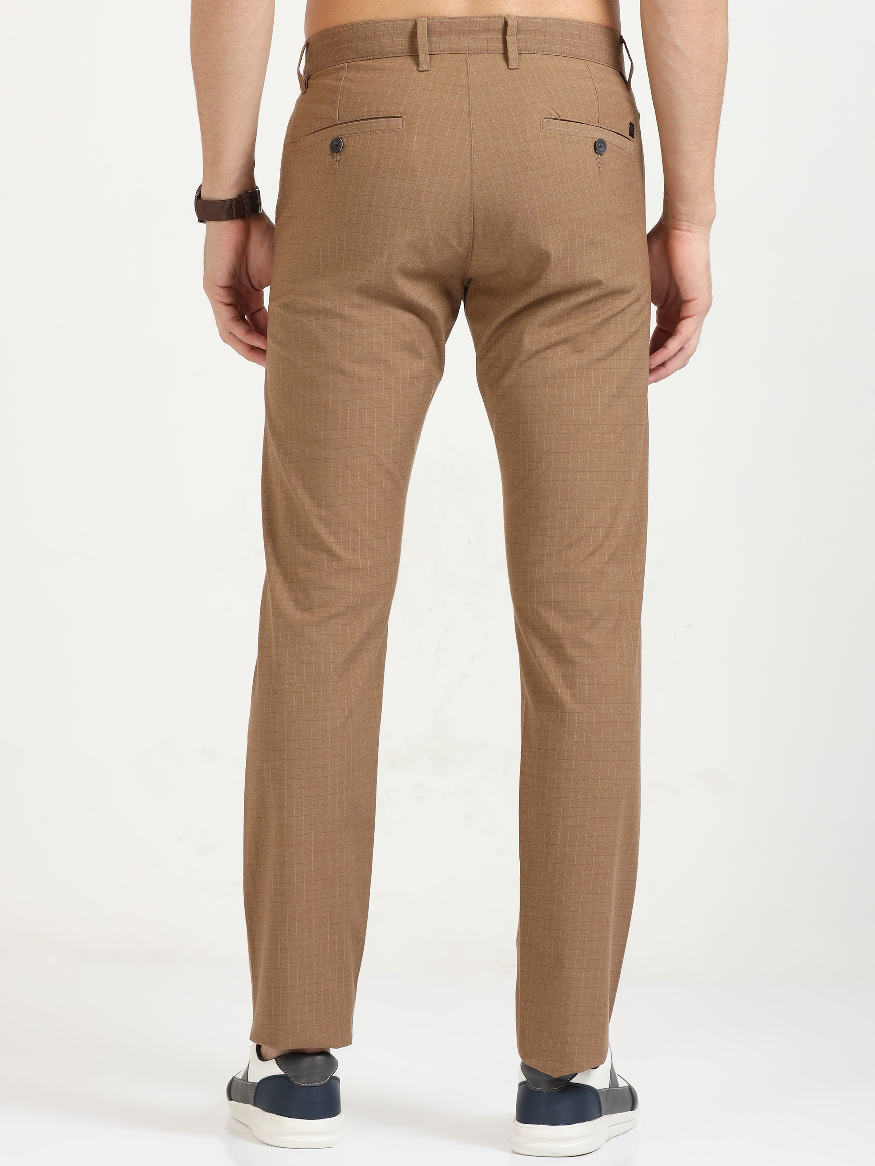 MEN'S KHAKI CHECKED SLIM FIT TROUSER