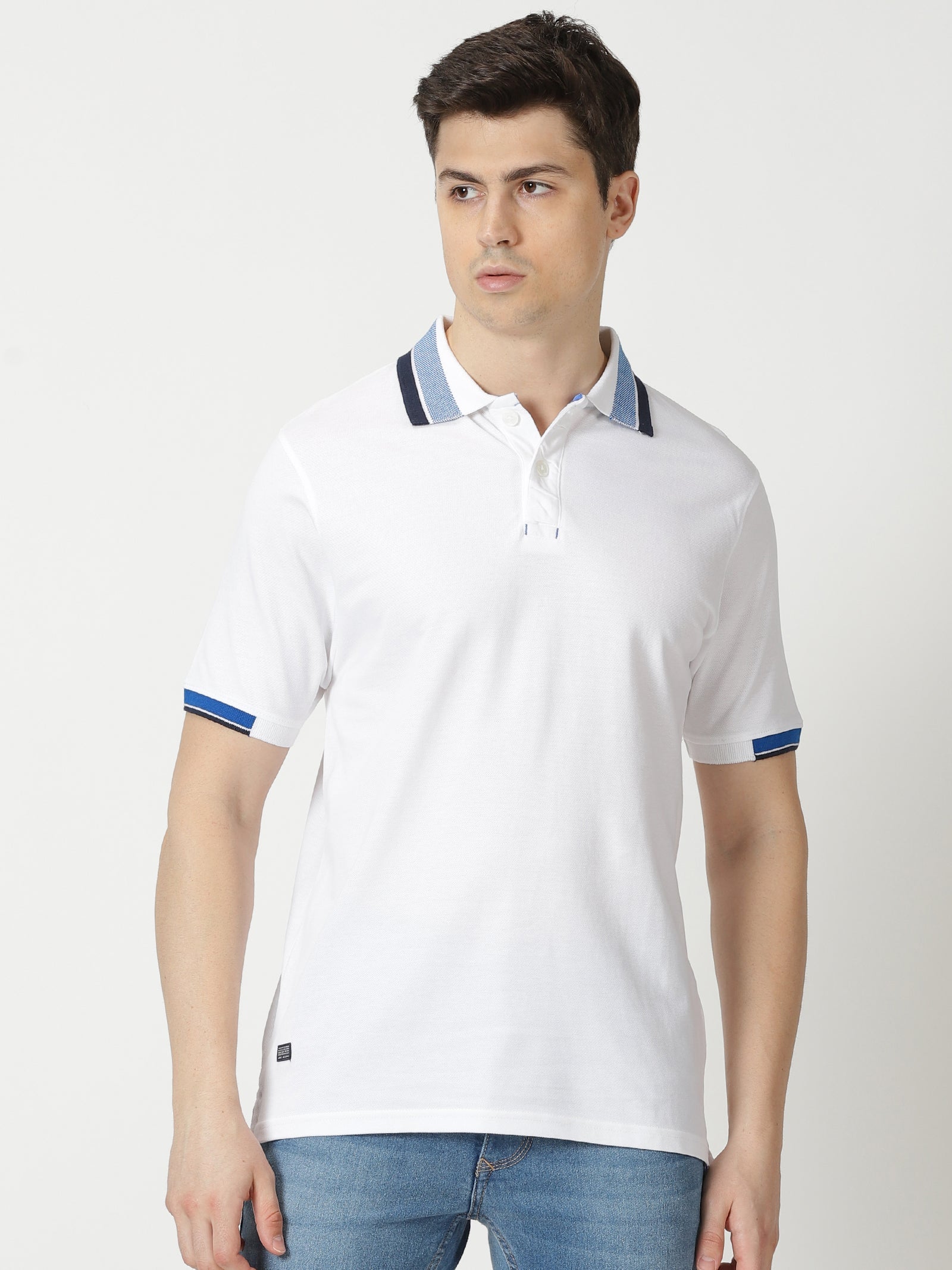 MEN'S WHITE SOLID SLIM FIT POLO T SHIRT